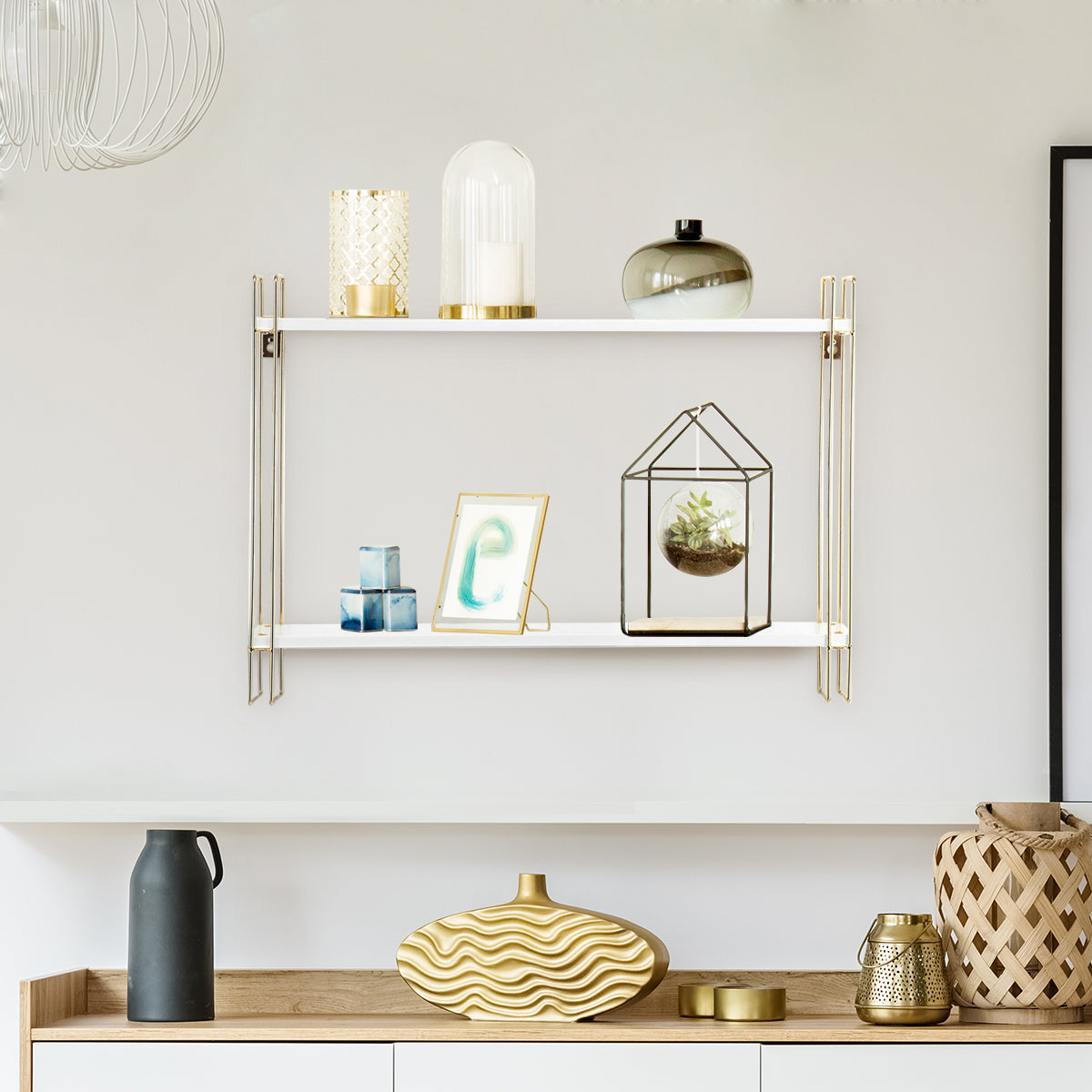 Jackcube Design Living Room Mensola Parete 2 Piani Bianco Oro 61 cm