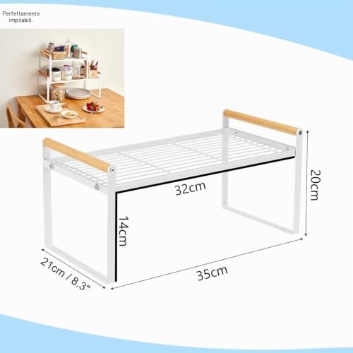 HGYZE Mensole Impilabili Cucina 35x21x20 cm bianco salvaspazio