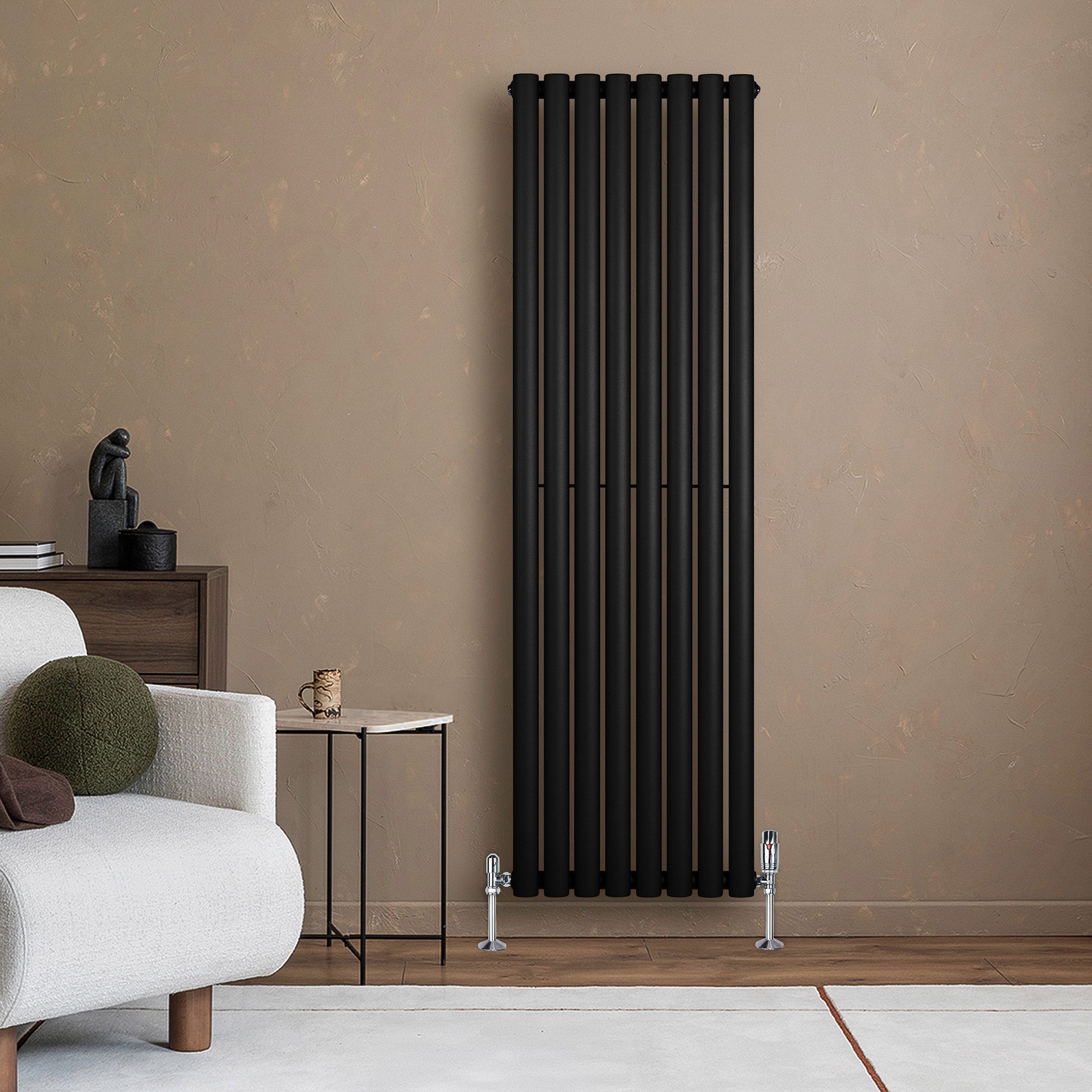 Q-Rax Radiatore Ovale Verticale 1600x480 mm Nero con Valvole