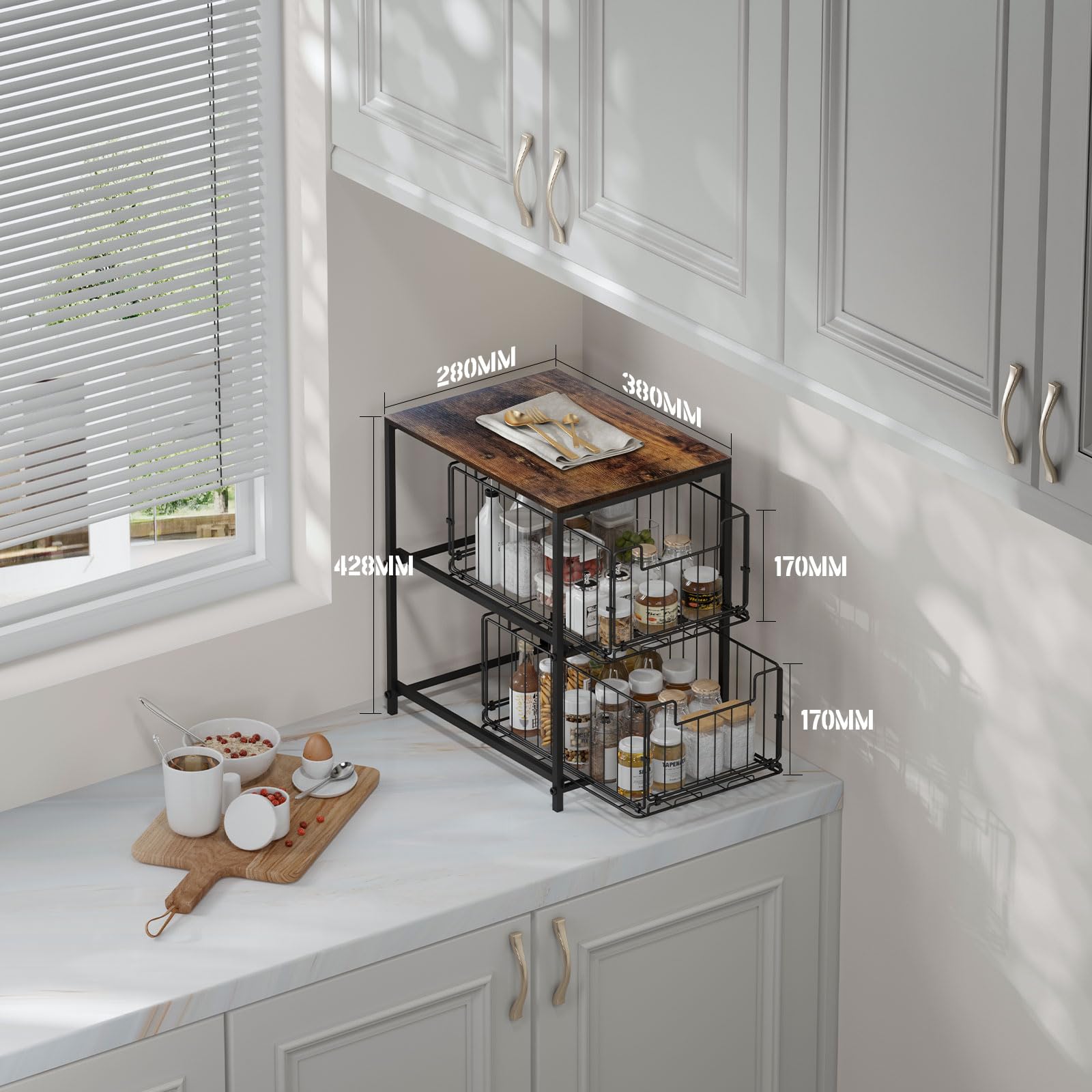 Meltrck Scaffale Portaspezie Organizer 2 Strati Marrone Vintage