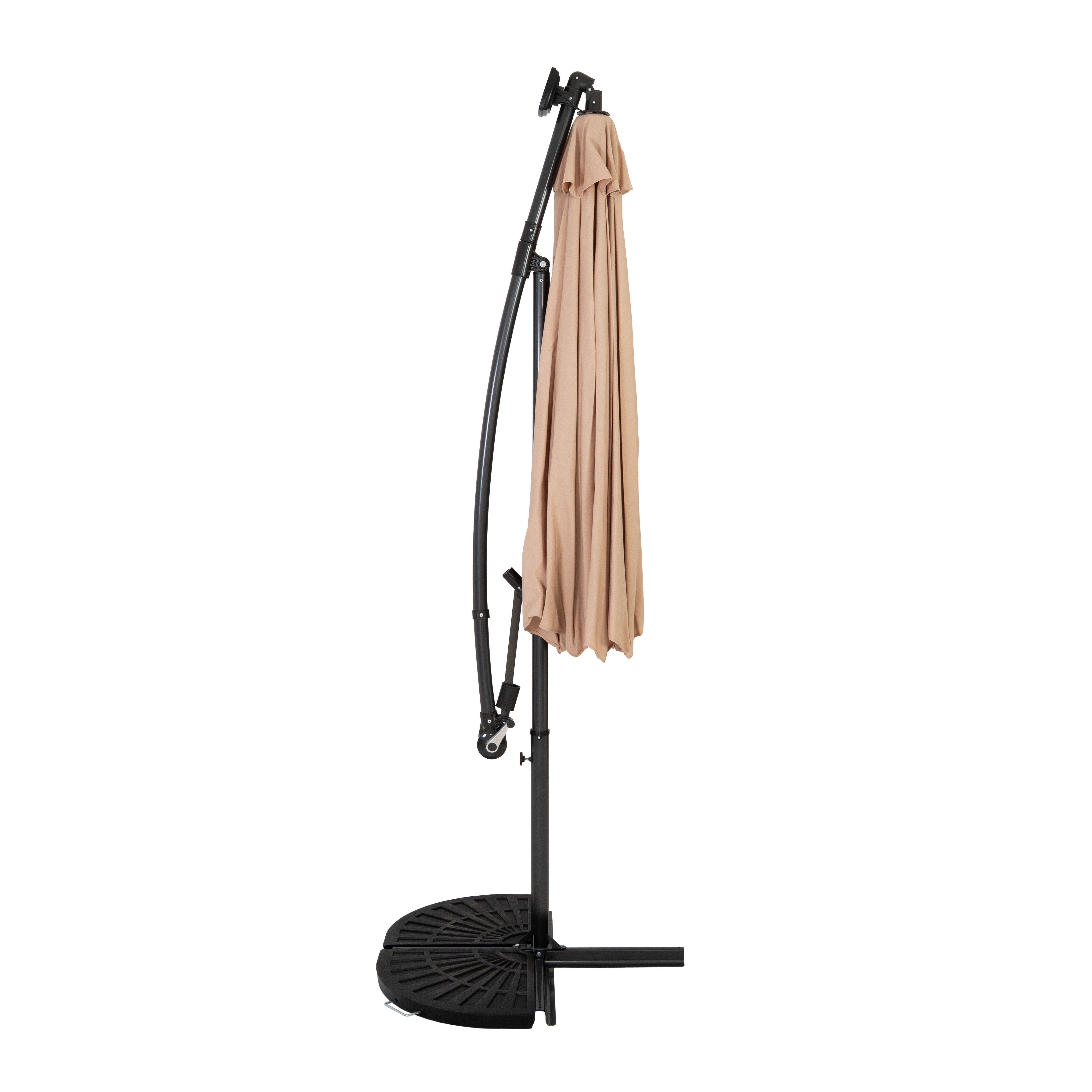 Q-Rax Ombrellone Decentrato LED 3m Beige con Base a Ventaglio