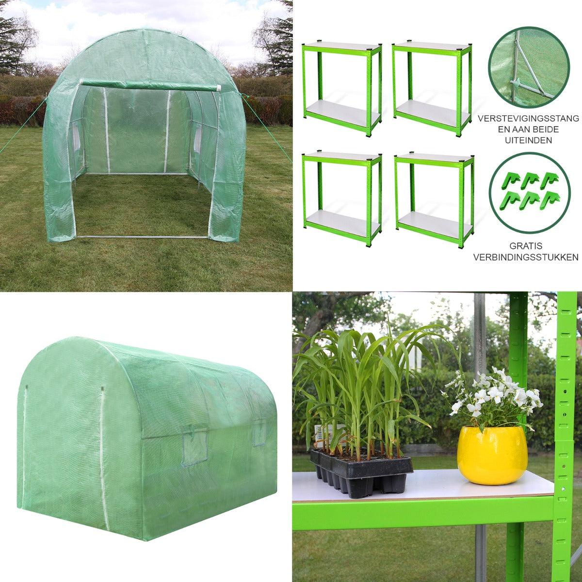 Q-Rax Serra tunnel 3x2 m PE con scaffali 175 kg giardino