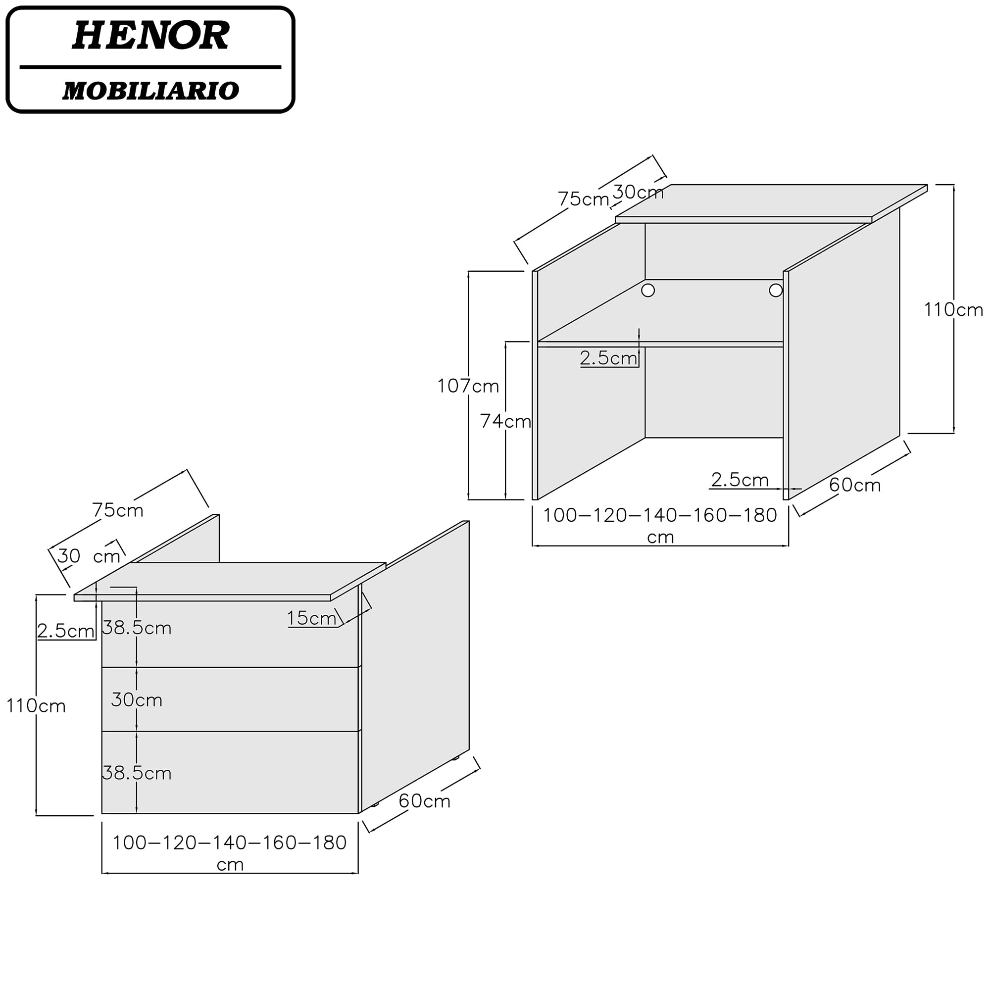 Henor Ebro Bancone reception 140 cm Bianco ufficio