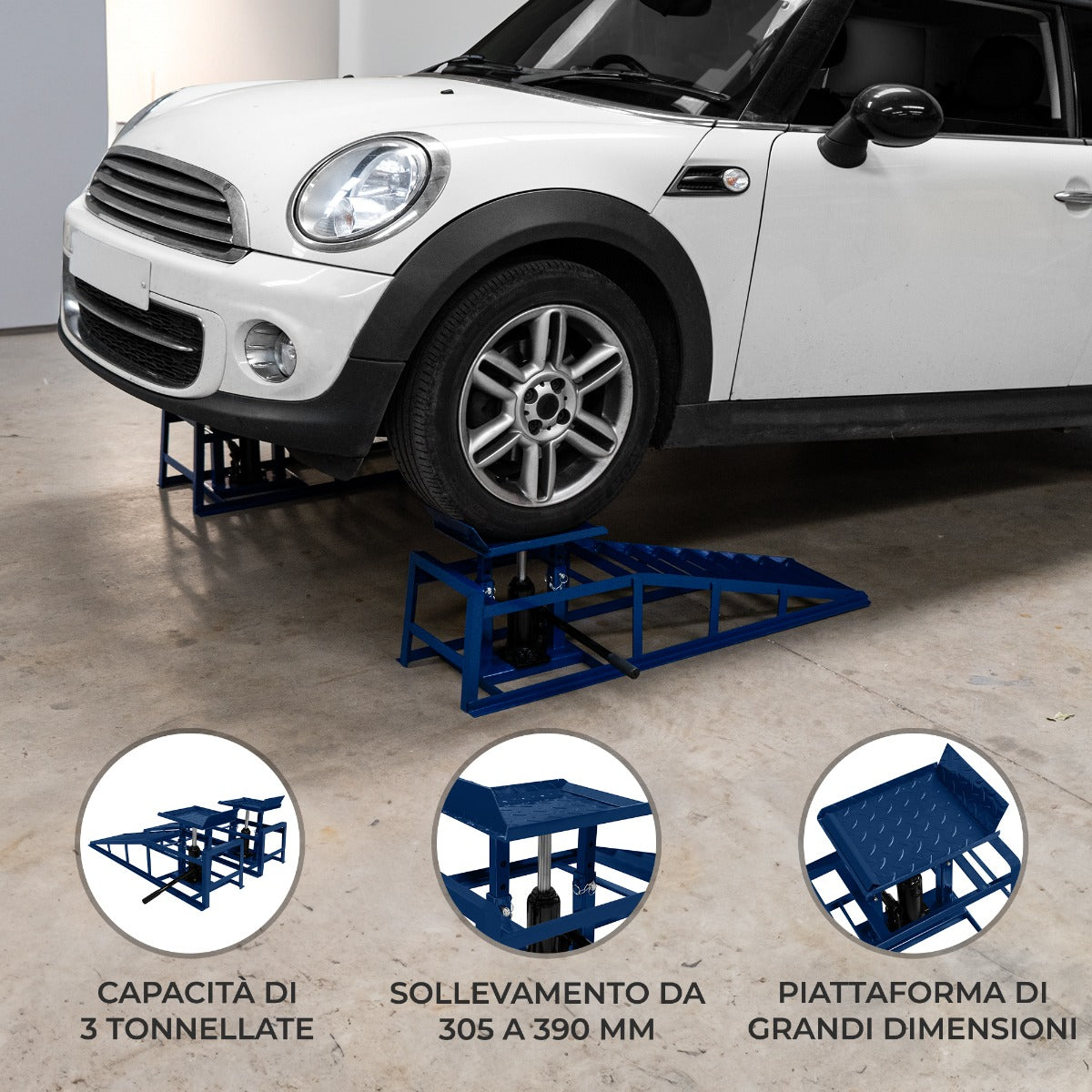 Q-Rax Rampe Idrauliche Auto 3 Tonnellate Acciaio 2 Pezzi
