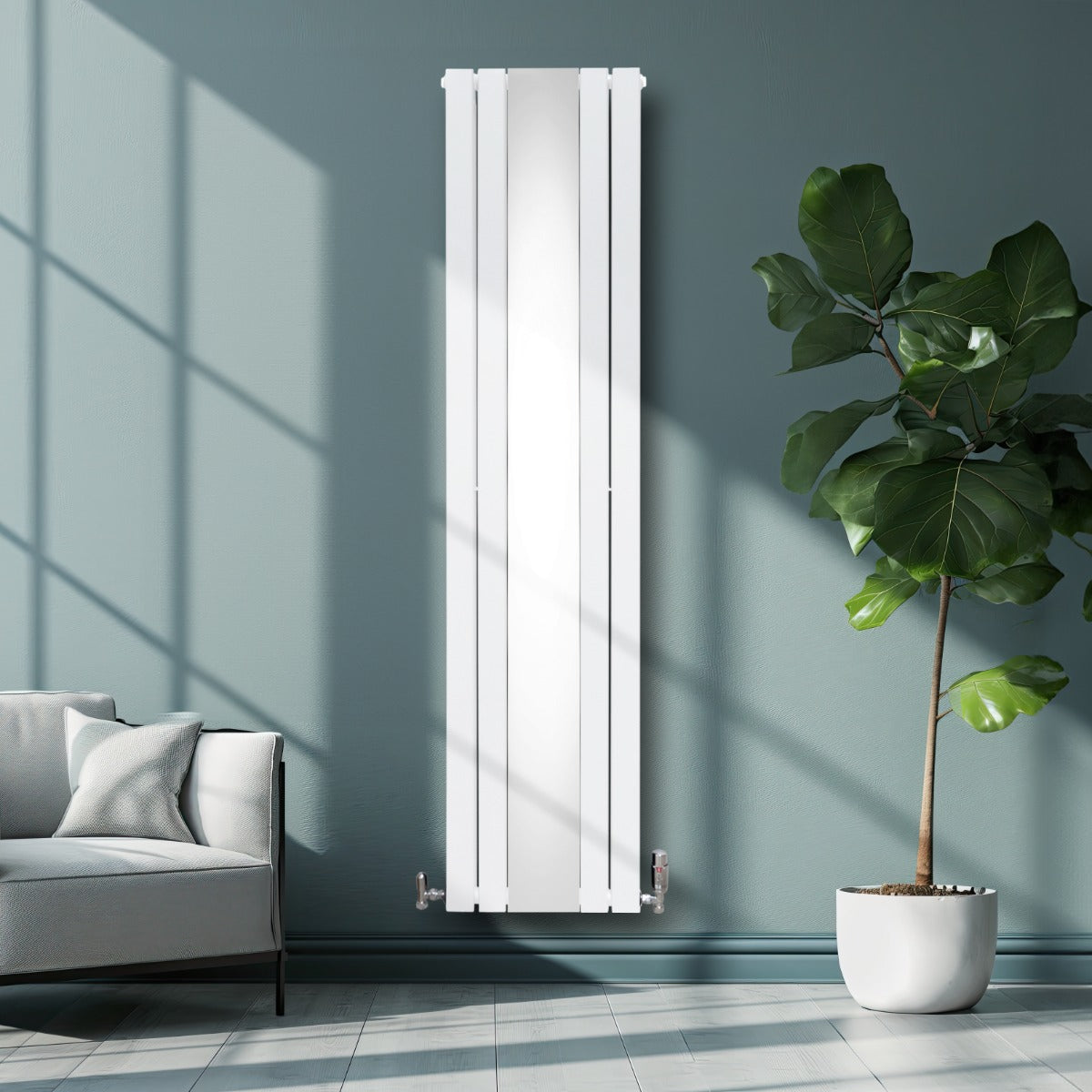 Q-Rax Radiatore Verticale Specchio Bianco 1800x425 Valvole