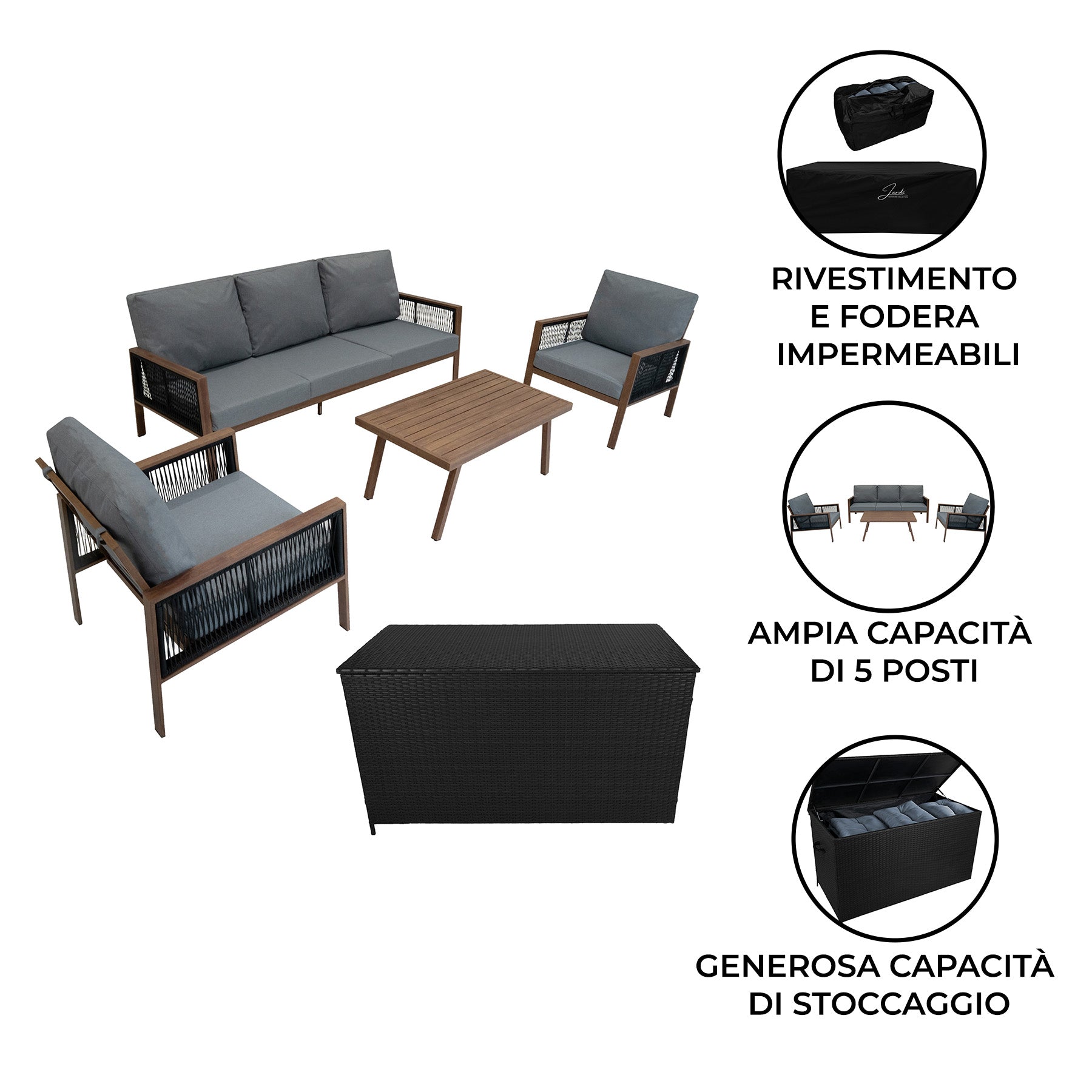Q-Rax Mobili da Esterno Set Giardino 4 Pezzi Nero 582L