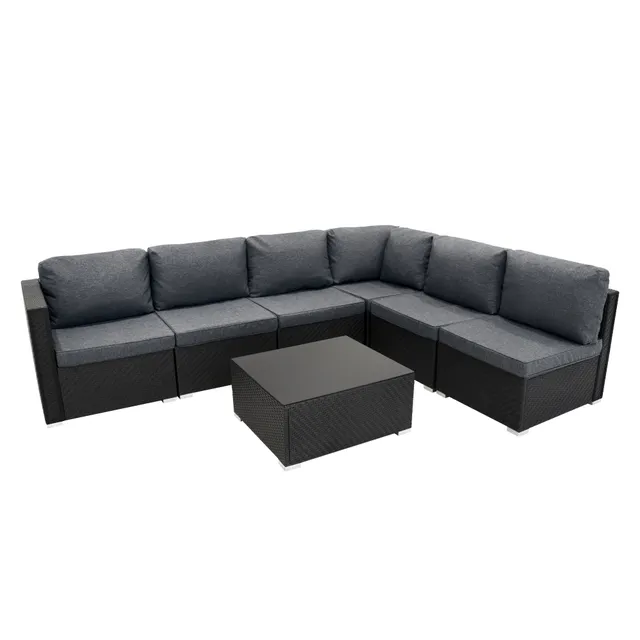 Q-Rax Set Mobili Giardino 7 Pezzi rattan nero con tavolino