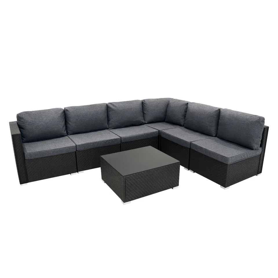 Q-Rax Set Mobili Giardino 7 Pezzi rattan nero con tavolino