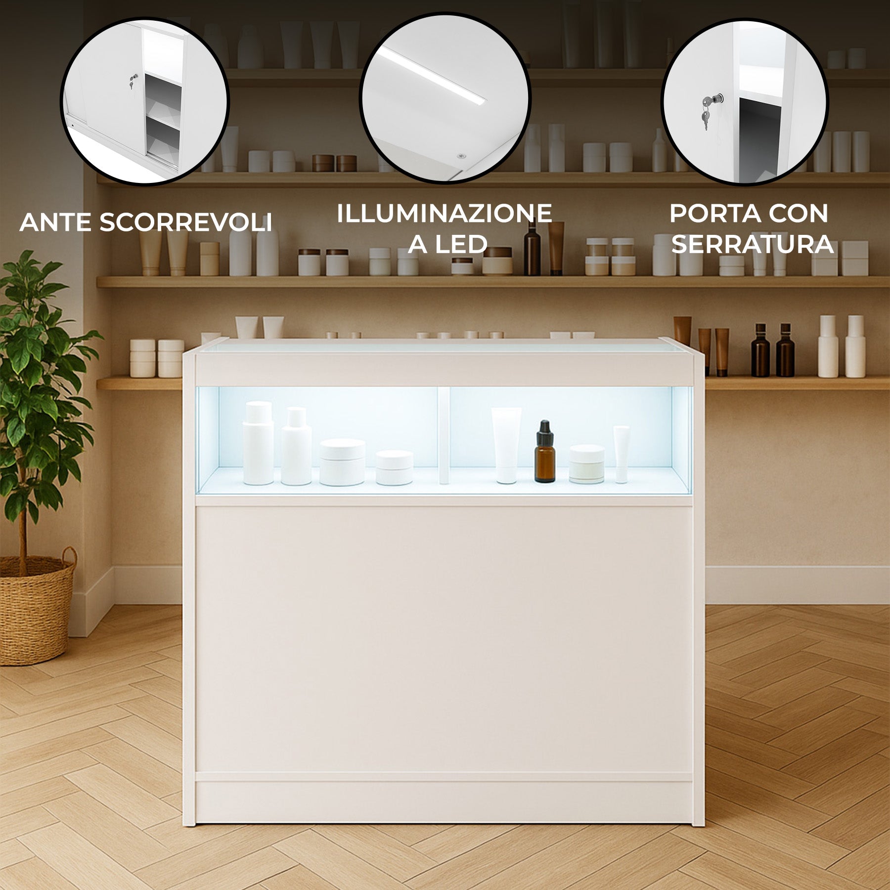 Q-Rax B900 bancone da negozio bianco LED vetrina