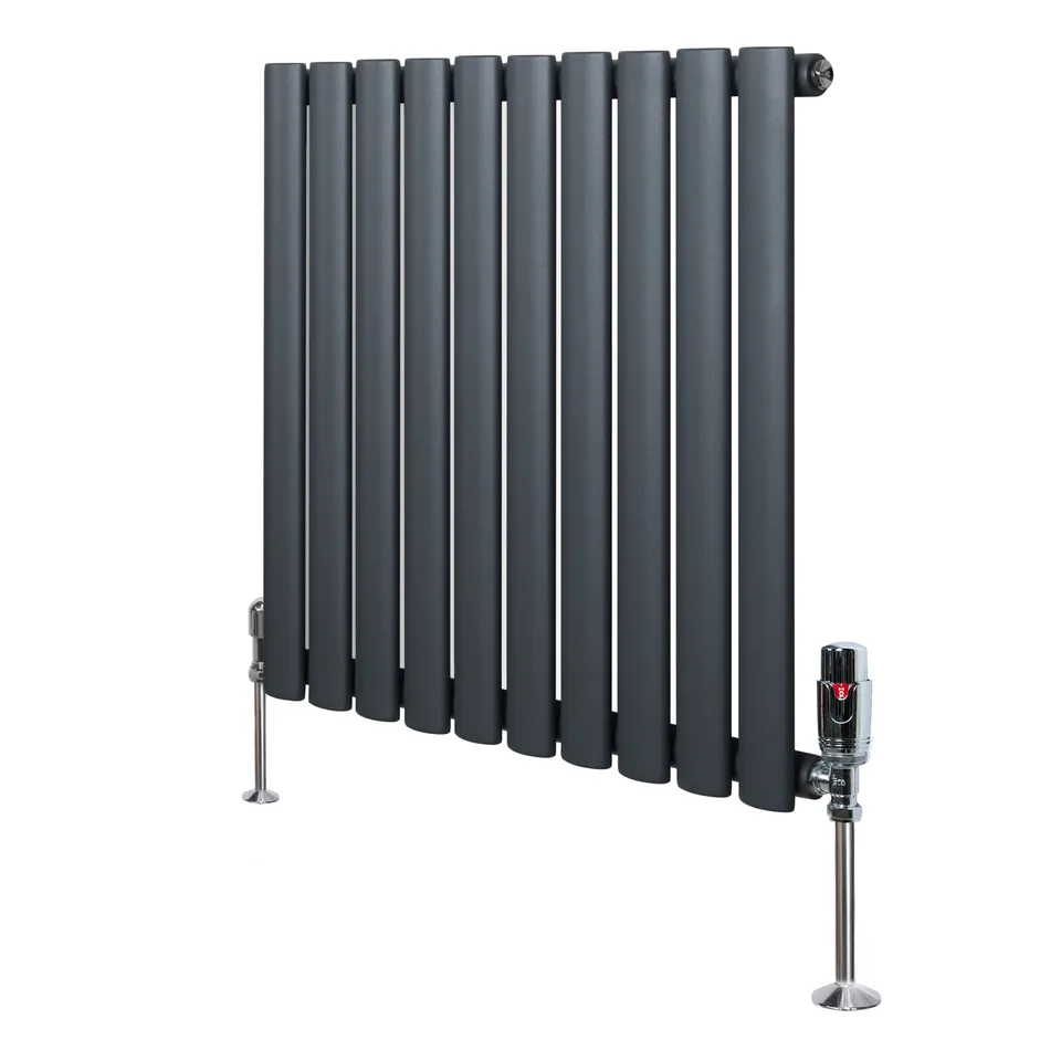 Q-Rax Radiatore Ovale 600x600 Antracite con Valvole