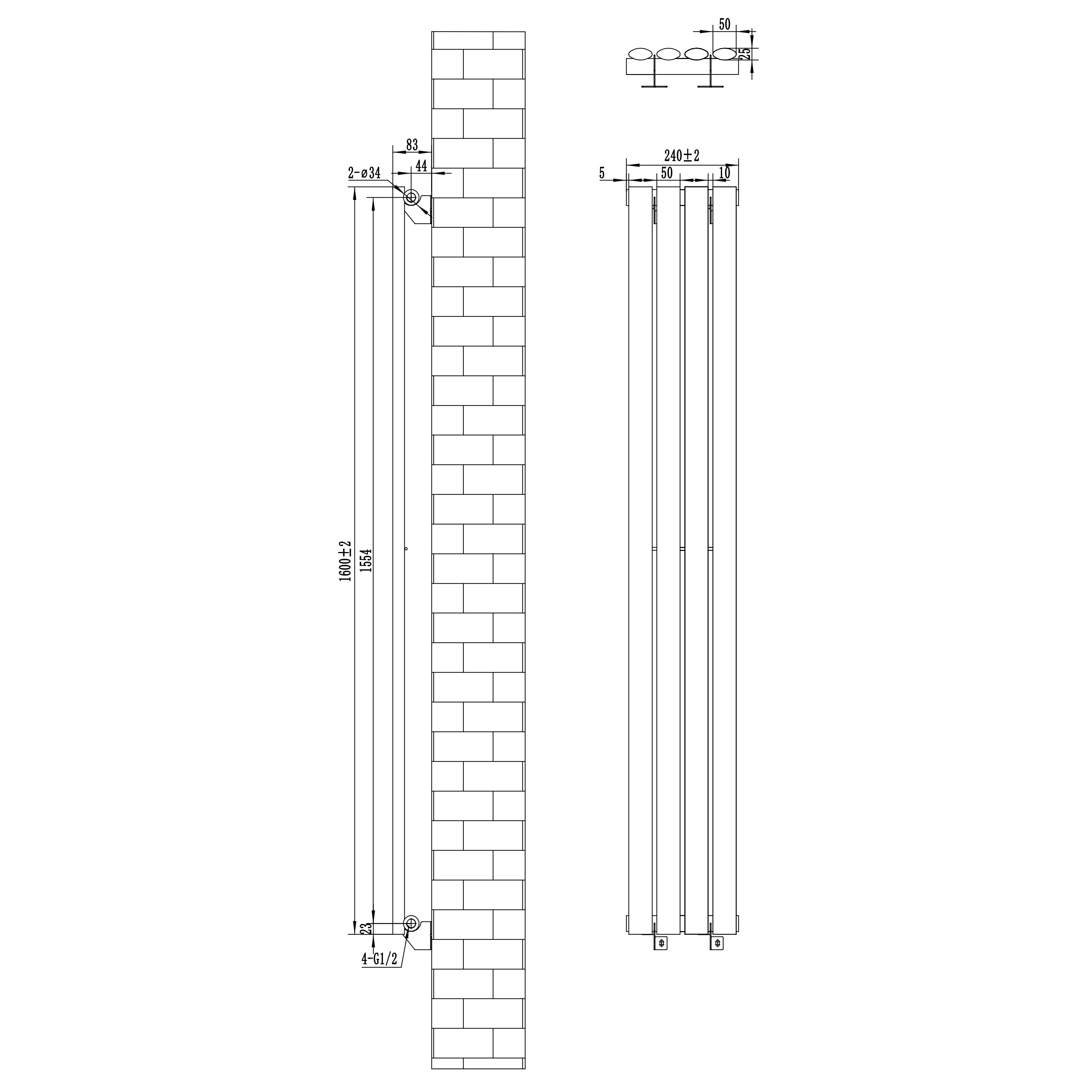 Q-Rax Radiatori Tradizionali 1600x240 radiatore bianco 1919 BTU