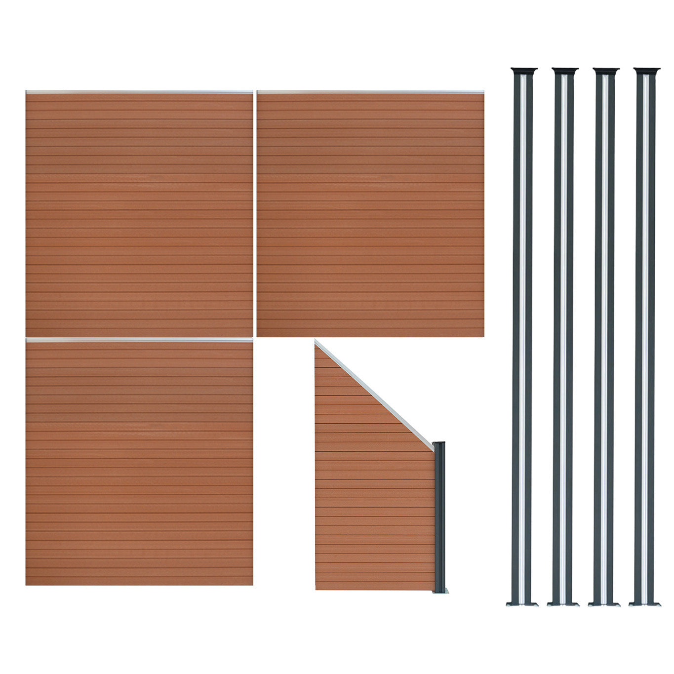 Q-Rax Set Recinzione WPC Marrone 3 Pannelli Pali LED