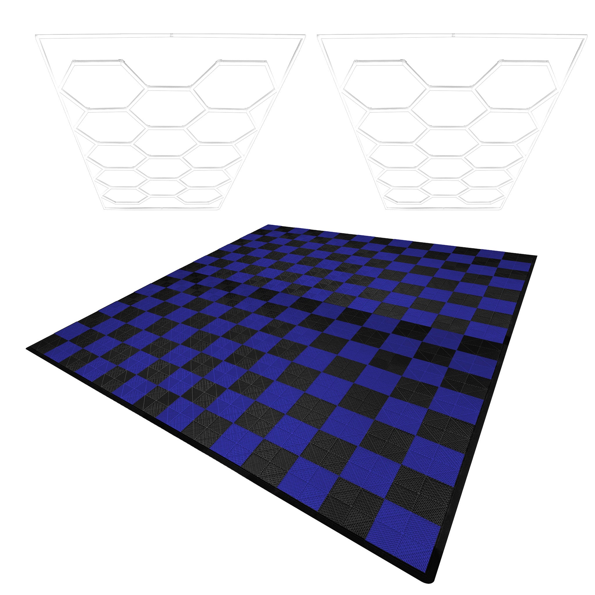 Q-Rax Piastrelle Garage Ventilate Nere Blu 36 mq + LED Esagonali