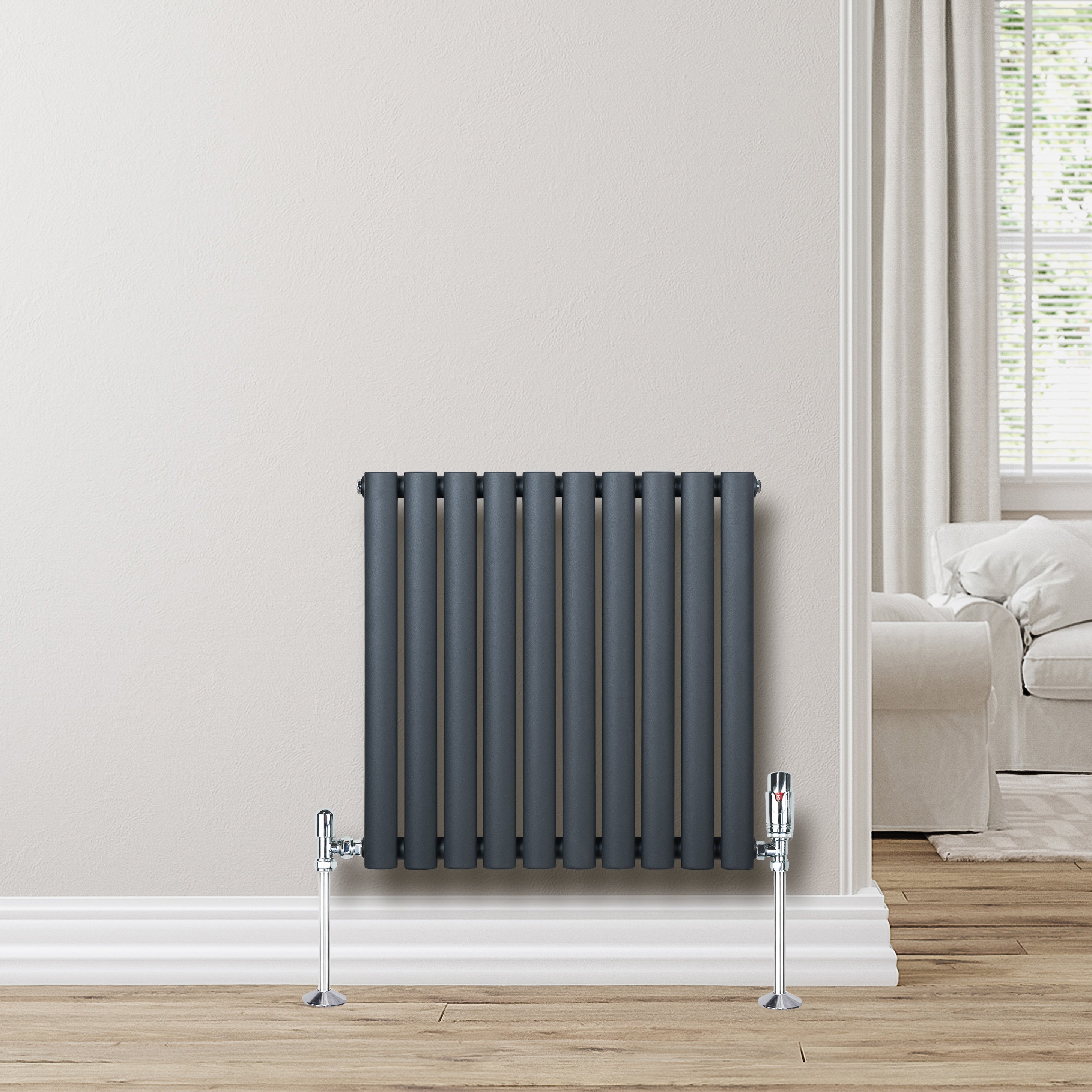 Q-Rax Radiatore Ovale 600x600 Antracite con Valvole