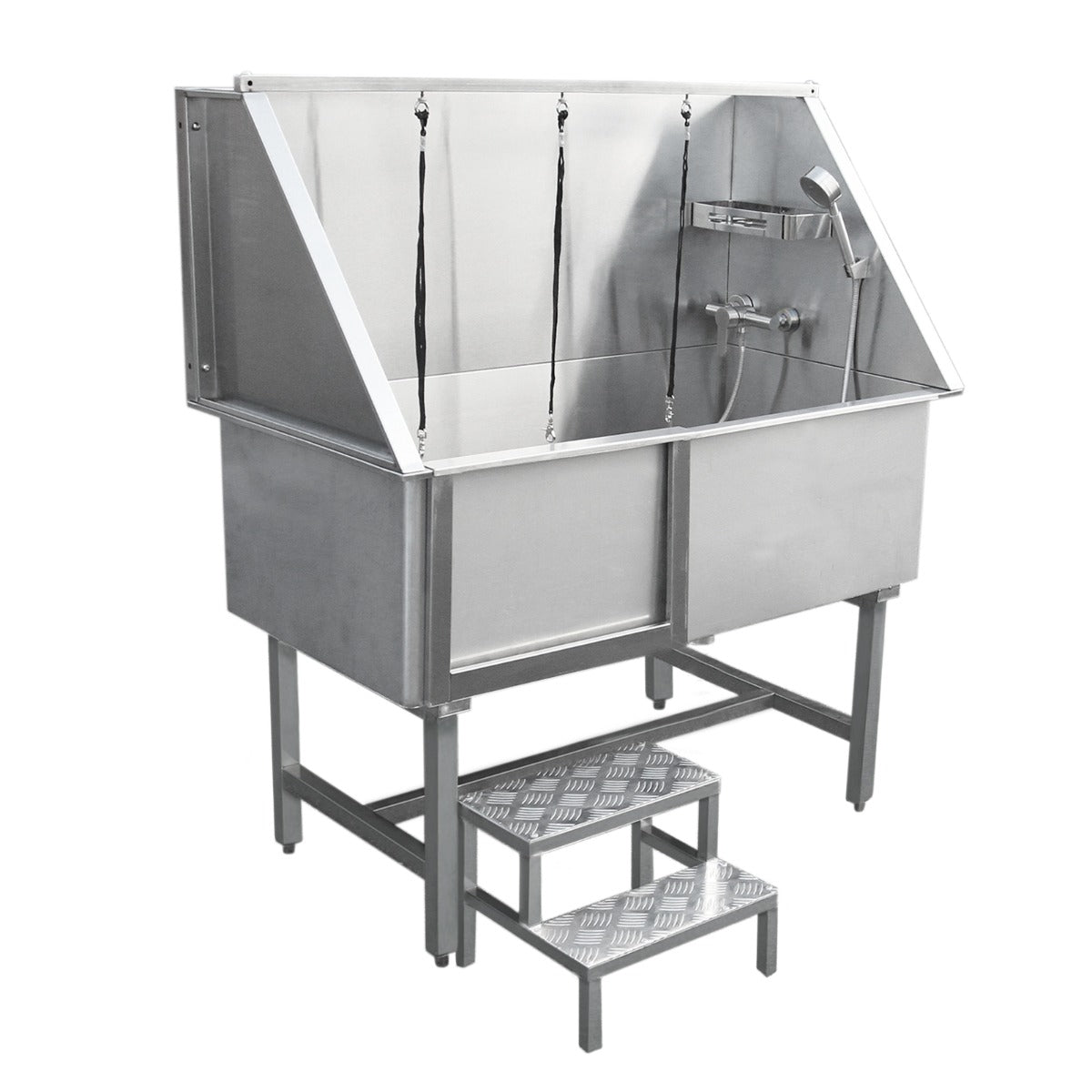 Q-Rax Vasca toelettatura inox 600 mm con rubinetto e gradini