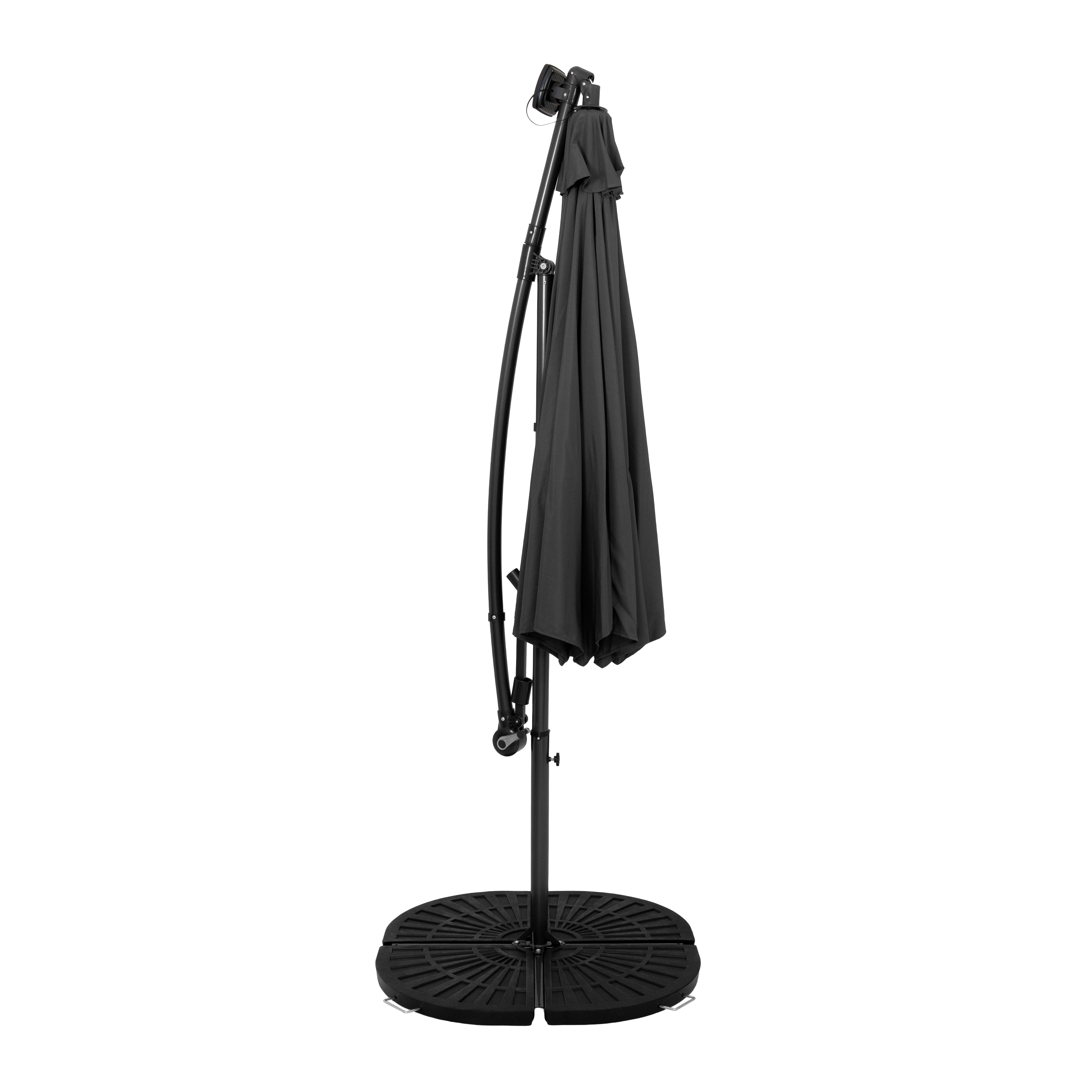 Q-Rax Ombrellone Decentrato LED 3m Parasole Grigio con Base