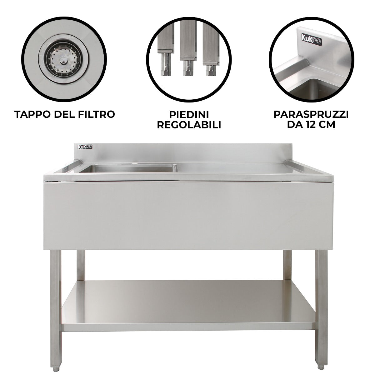 Q-Rax Lavello Cucina Inox Sgocciolatoio Destra 120cm