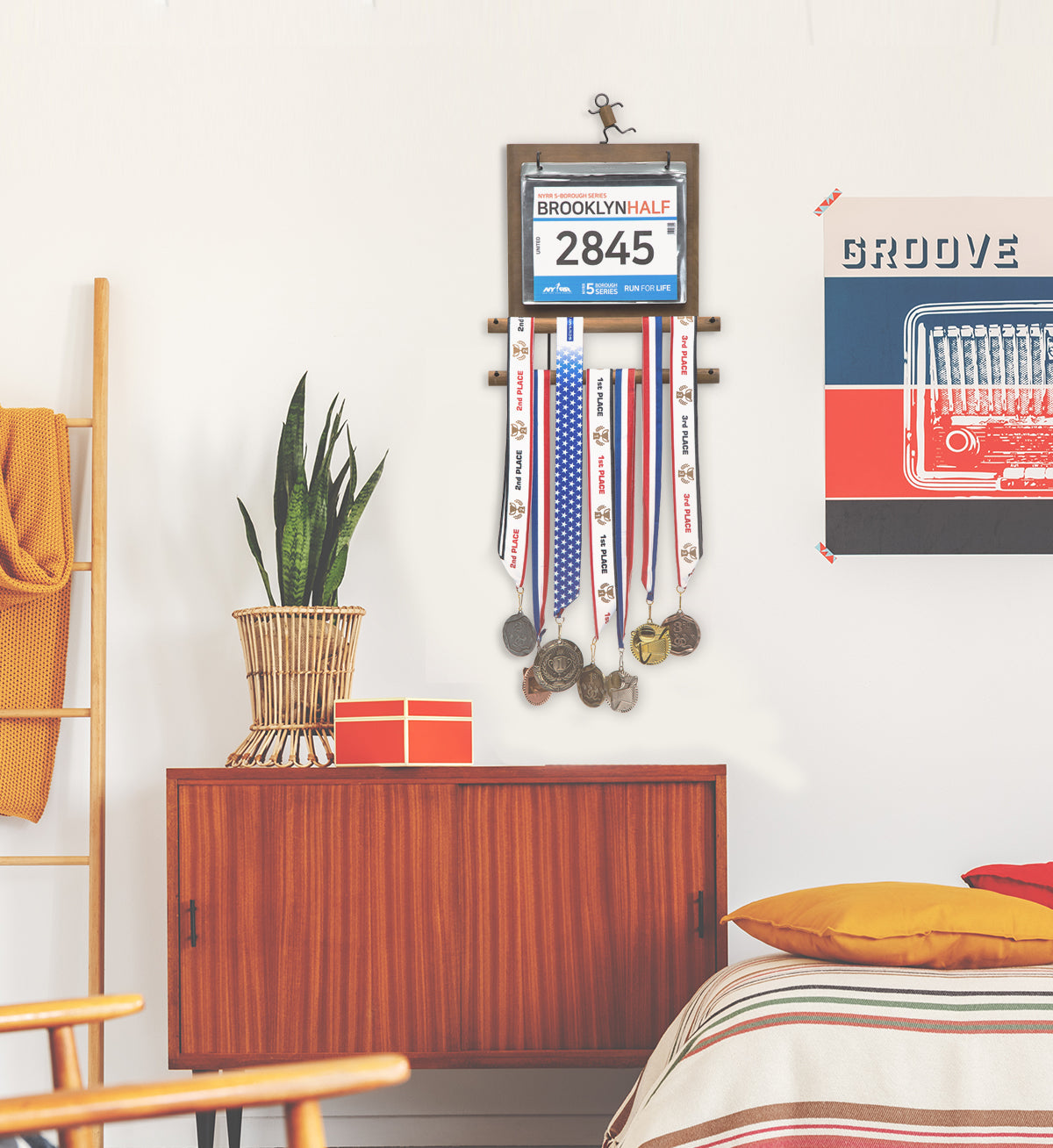 JackCube Design Display Porta Medaglie Maratona Legno 60 Medaglie