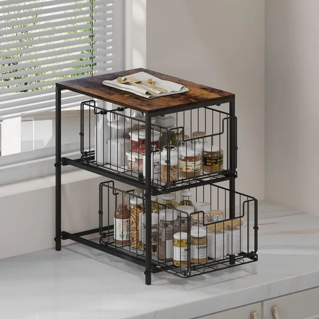 Meltrck Scaffale Portaspezie Organizer 2 Strati Marrone Vintage