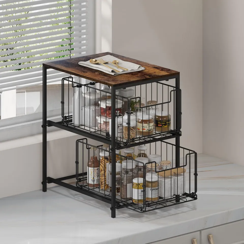 Meltrck Scaffale Portaspezie Organizer 2 Strati Marrone Vintage
