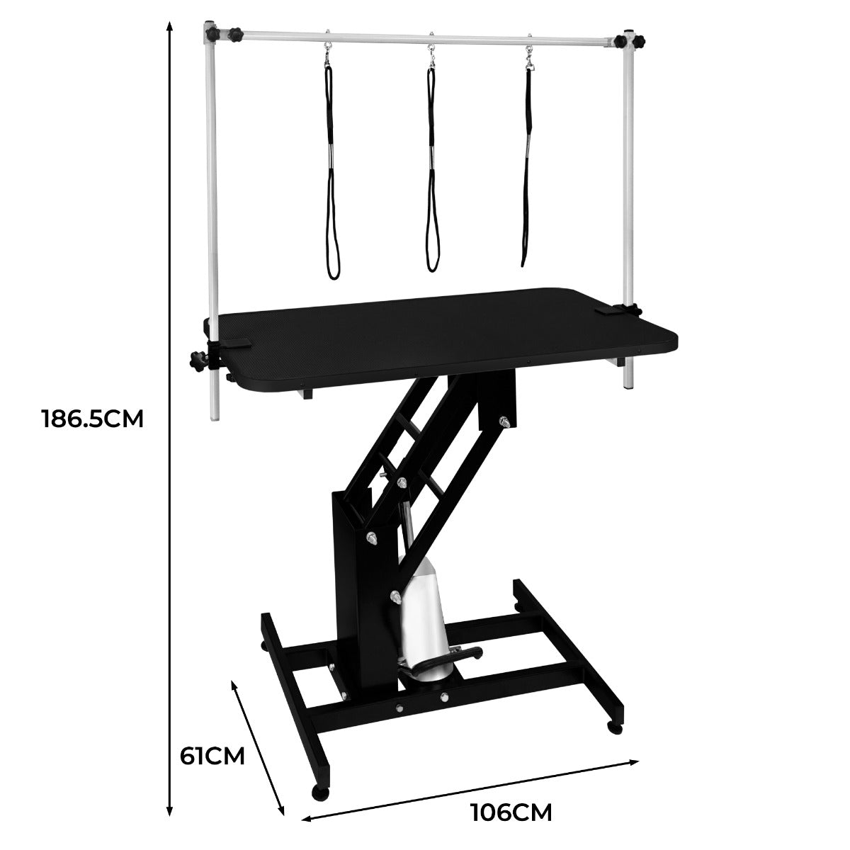 Q-Rax Tavolo Toelettatura Idraulico 106x61cm Nero 180kg