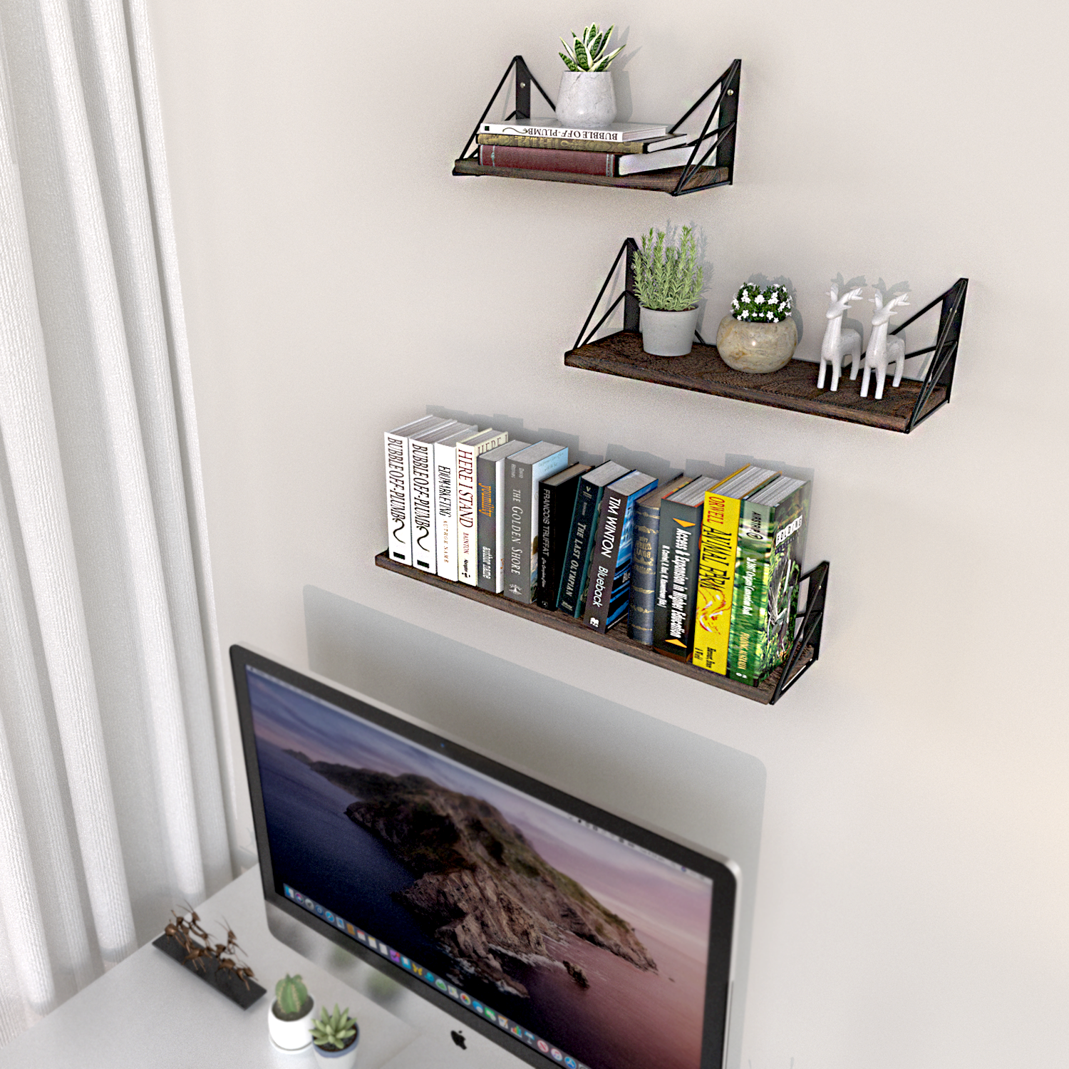 Jackcube Design Display set 3 mensole legno e metallo nero