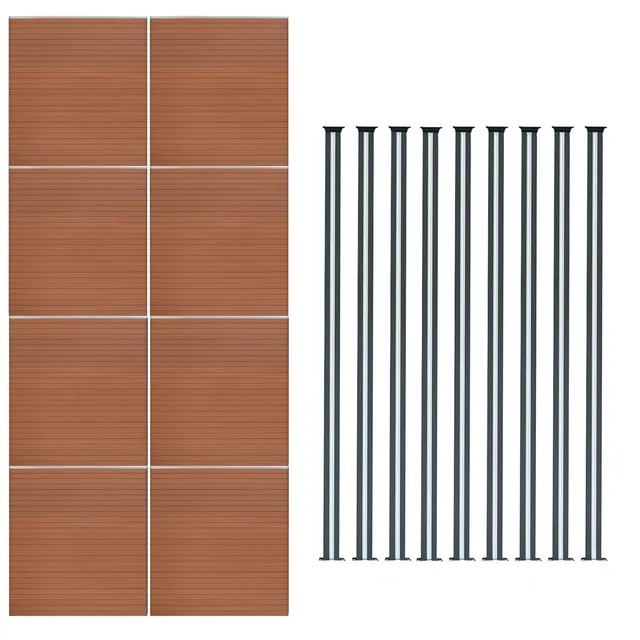 Q-Rax Recinzione WPC Marrone 8 Pannelli+9 Pali LED