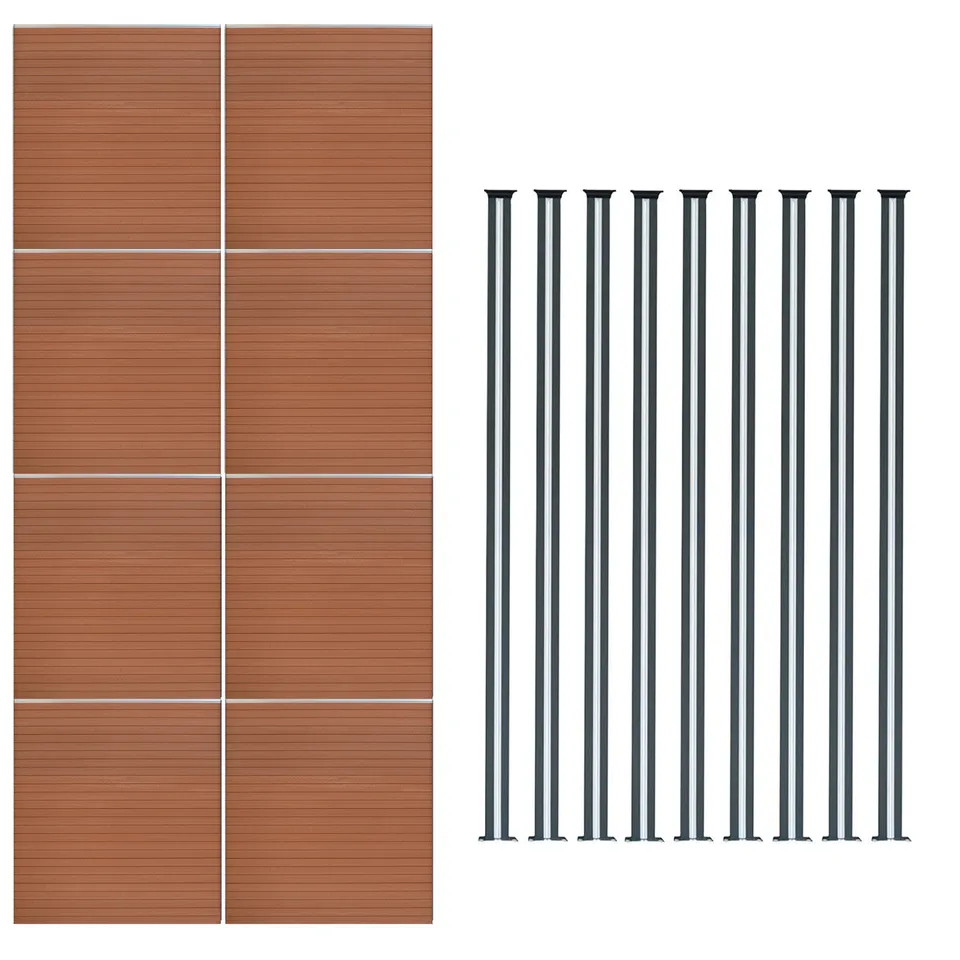 Q-Rax Recinzione WPC Marrone 8 Pannelli+9 Pali LED