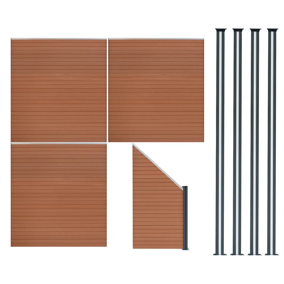 Q-Rax Set Recinzione WPC Marrone 3 Pannelli Pali LED