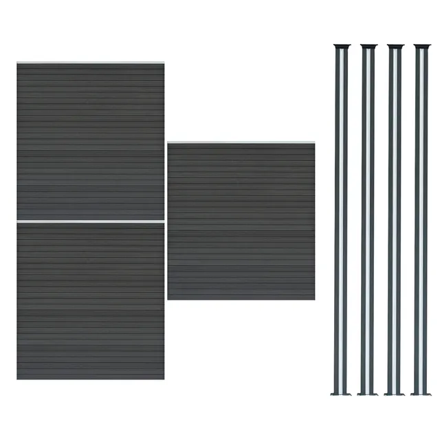 Q-Rax Recinzione 3 Pannelli WPC + 4 Pali LED Alluminio Grigia