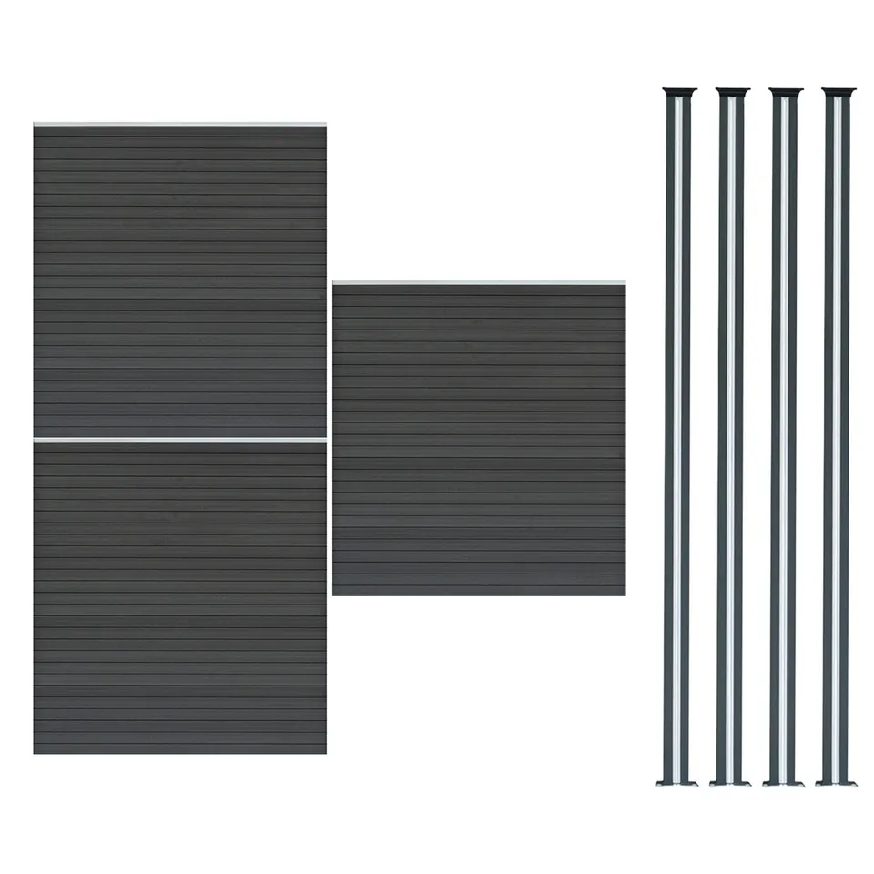 Q-Rax Recinzione 3 Pannelli WPC + 4 Pali LED Alluminio Grigia