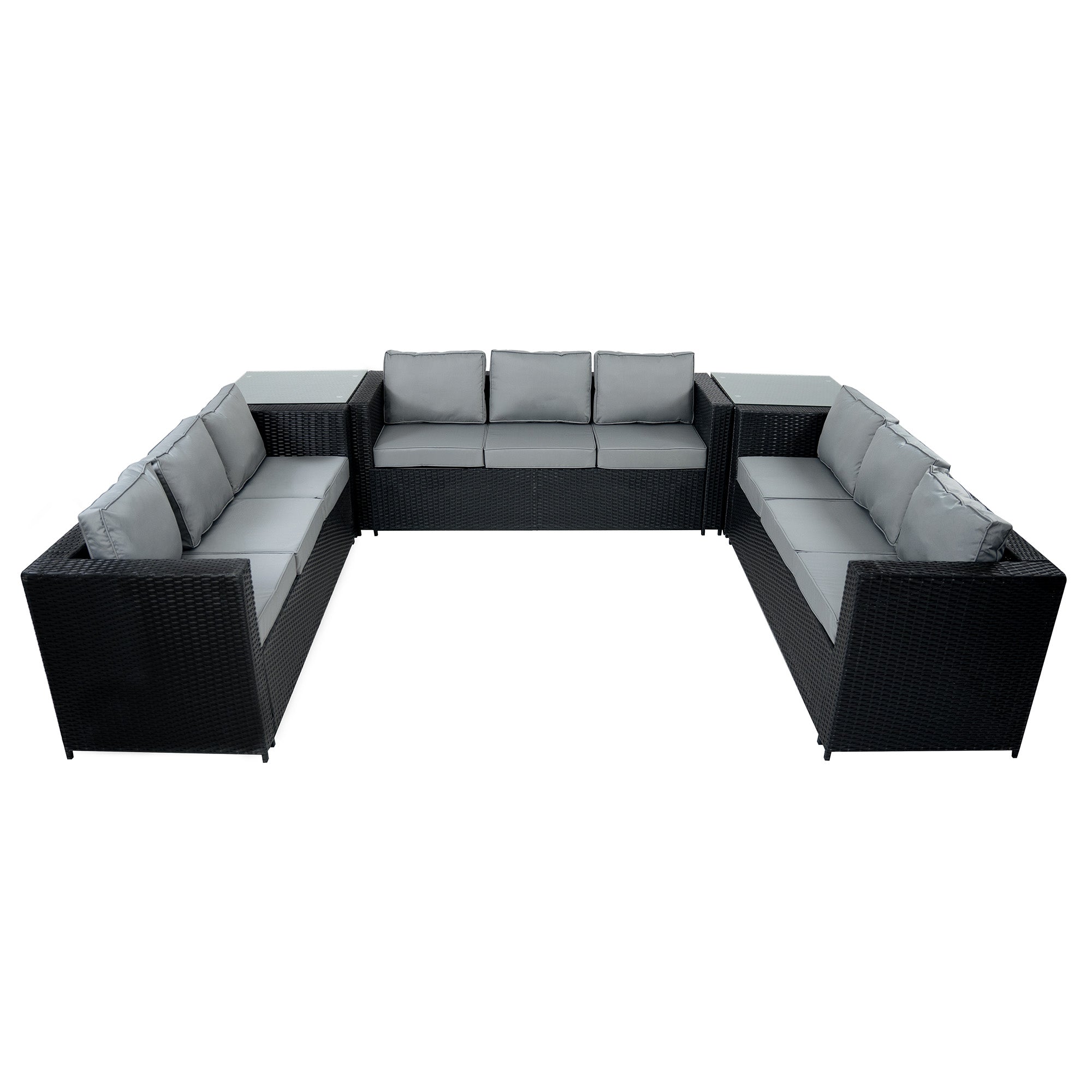 Q-Rax Set Giardino Rattan 11 Posti Tavolo Firepit Nero