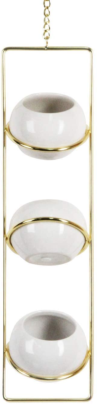 Jackcube Design Plant Set 3 Vasi Sospesi Ceramica Bianca Oro Parete