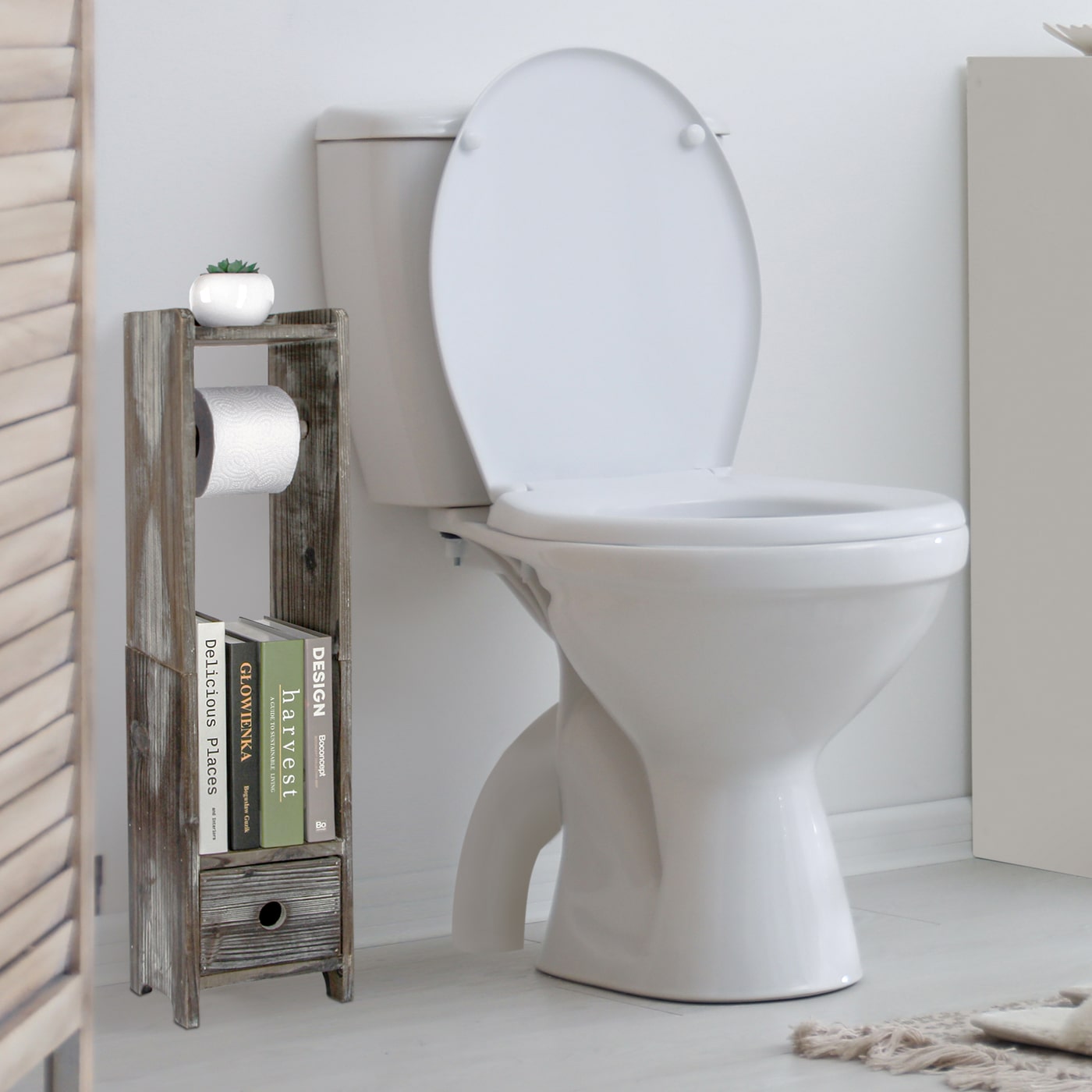 Jackcube Design Bathroom Piantana Porta Rotoli Legno con Cassetto