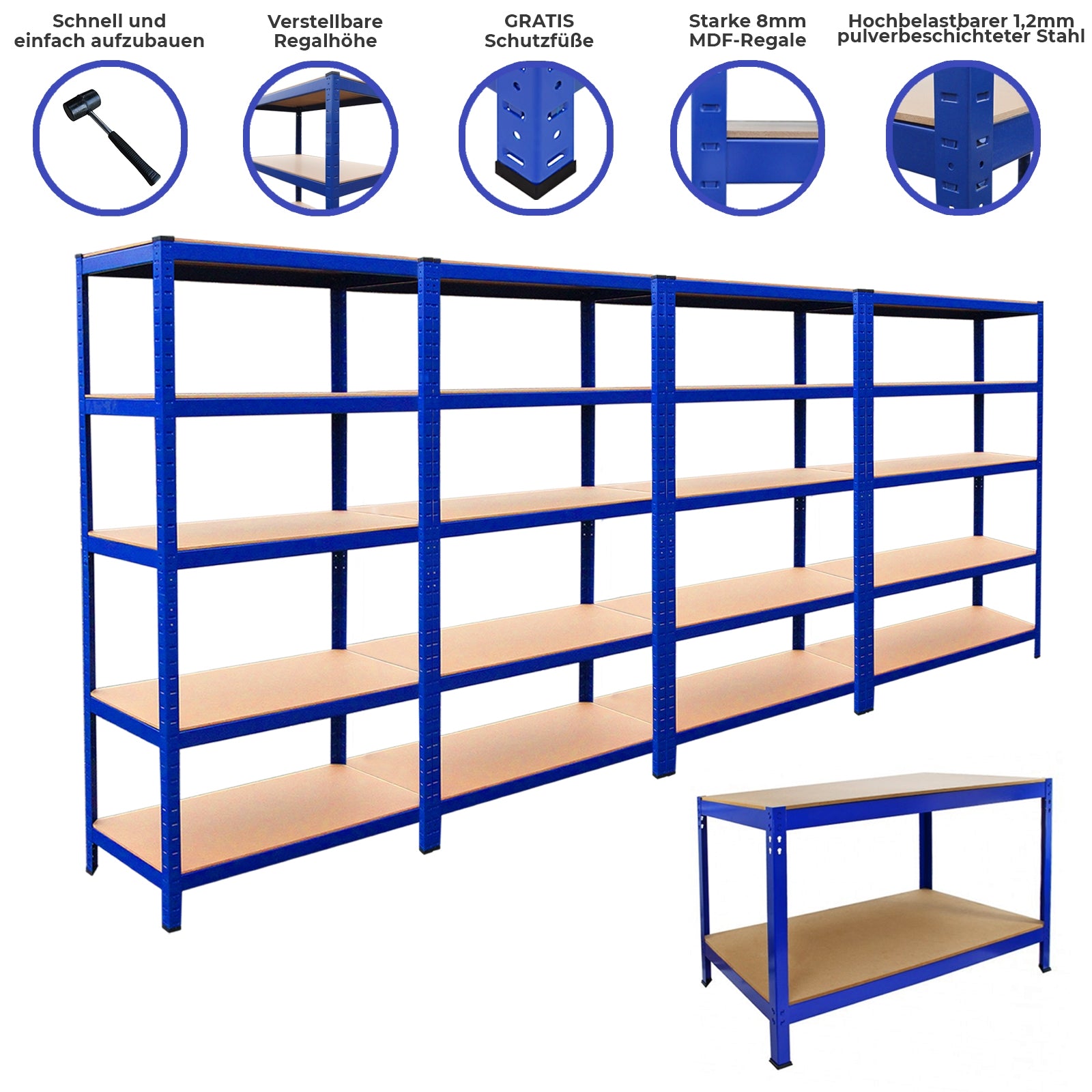 Q-Rax T-Rax Scaffale 90x180x45 280kg + Banco Lavoro Set