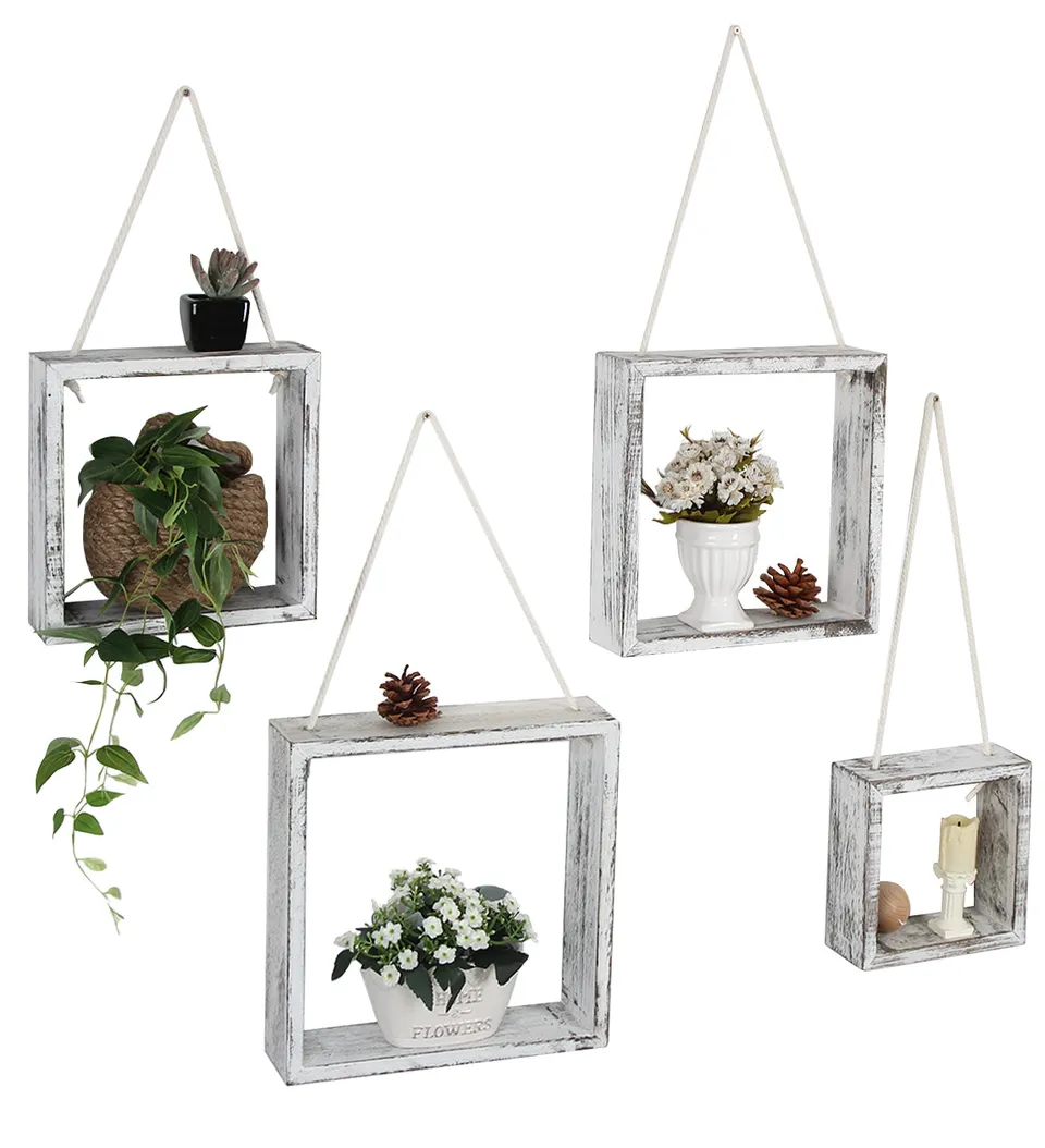 Jackcube Design Living Room set 4 mensole quadrate bianche parete