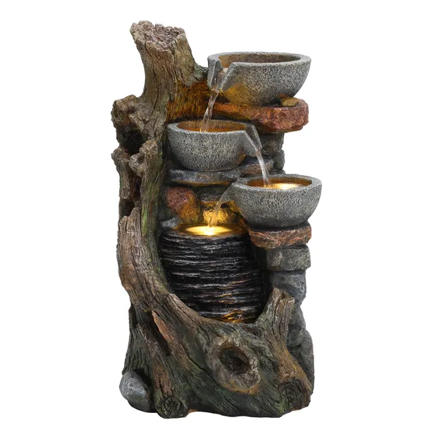 Q-Rax Rustic Brook Fontana Giardino Elettrica Cascata LED Pietra