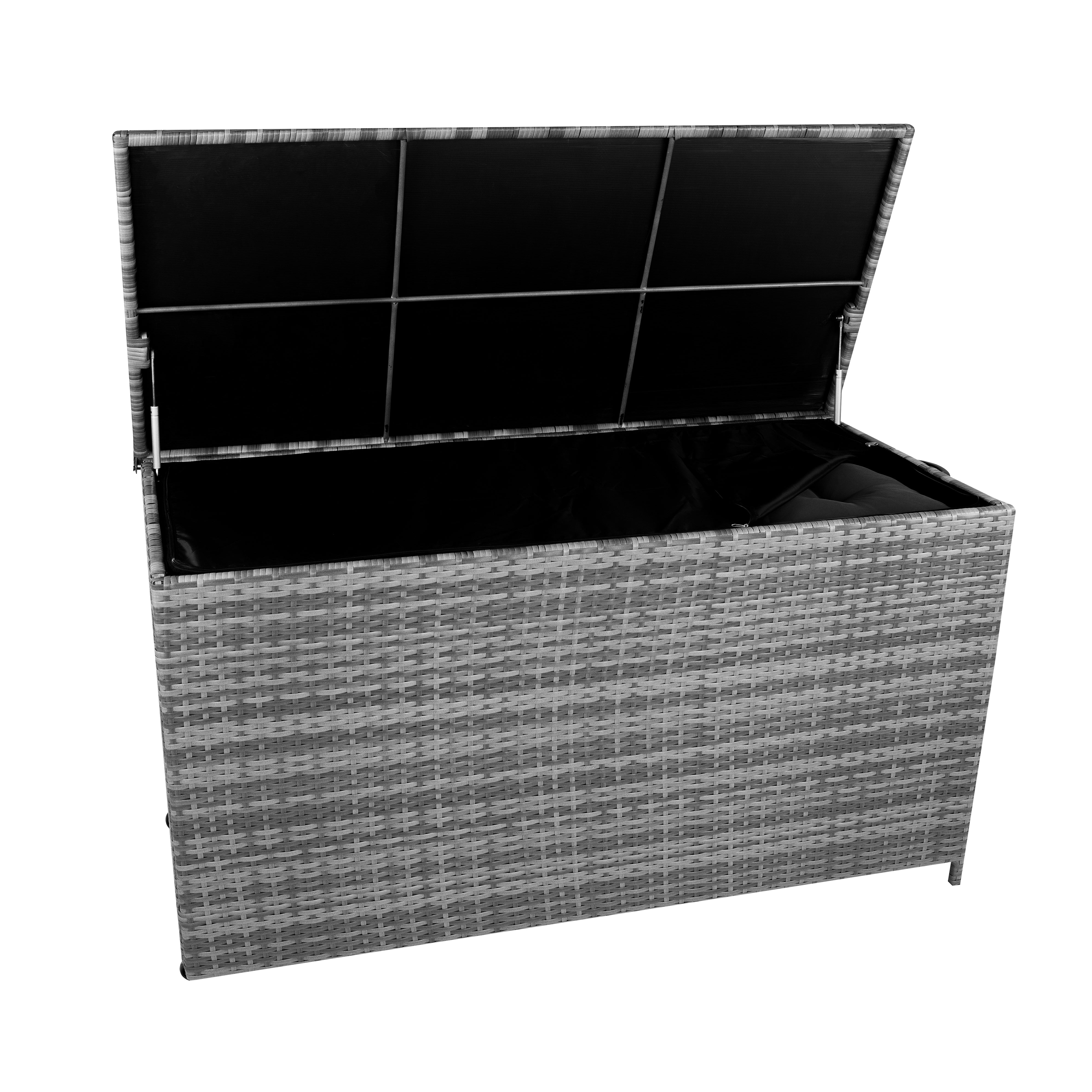 Q-Rax Mobili da Esterno Box Rattan 700L Grigio Cuscini con Ruote