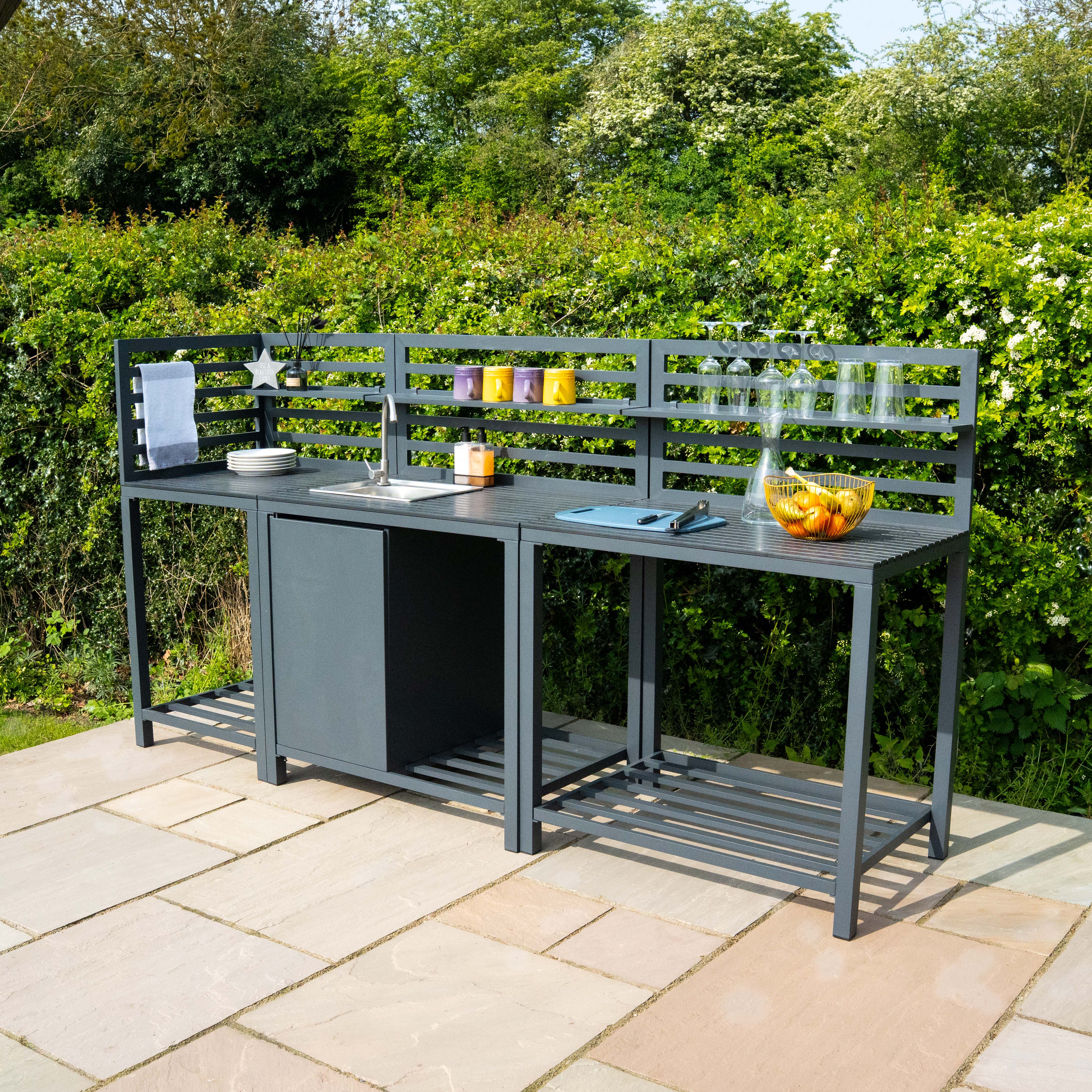 Q-Rax Mobili da Esterno Set Cucina 3 Pezzi Alluminio Antracite