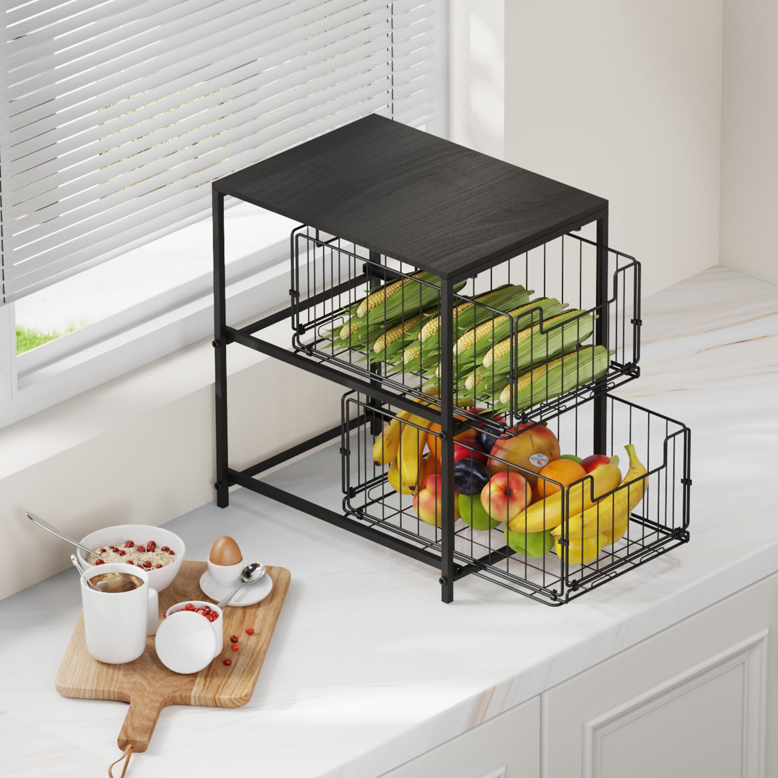 Meltrck Scaffale Portaspezie Organizer 2 Strati Nero Ebano