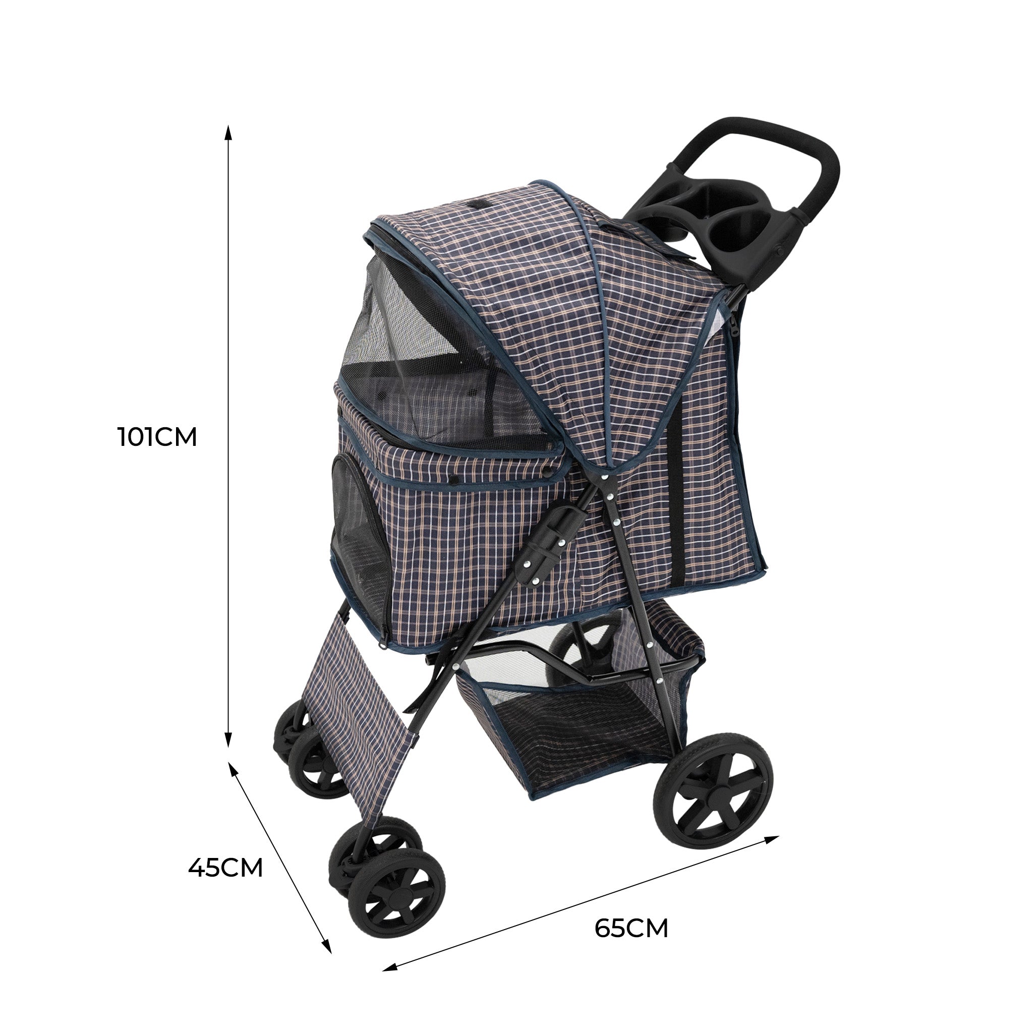 Q-Rax Accessori Casa Passeggino Cani Blu Tartan Antipioggia