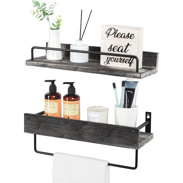 Jackcube Design Bathroom set 2 mensole bagno legno con barra