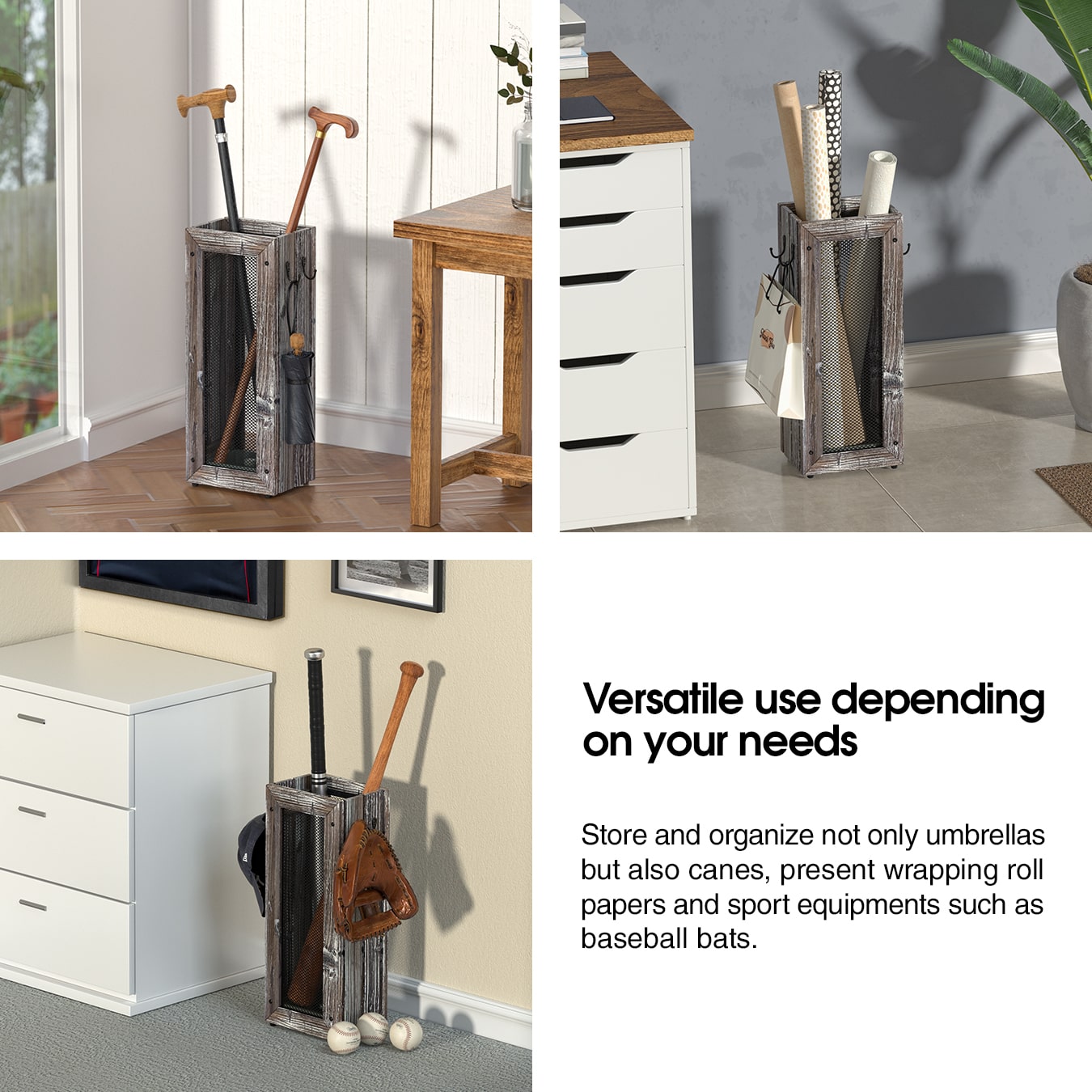 Jackcube Design Entryway Portaombrelli Rustico 4 Ganci Legno