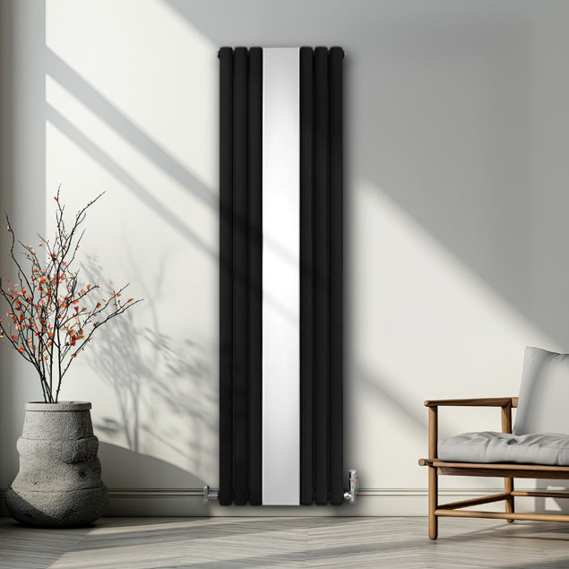Q-Rax Radiatore nero specchio 1800x500 valvole cromate