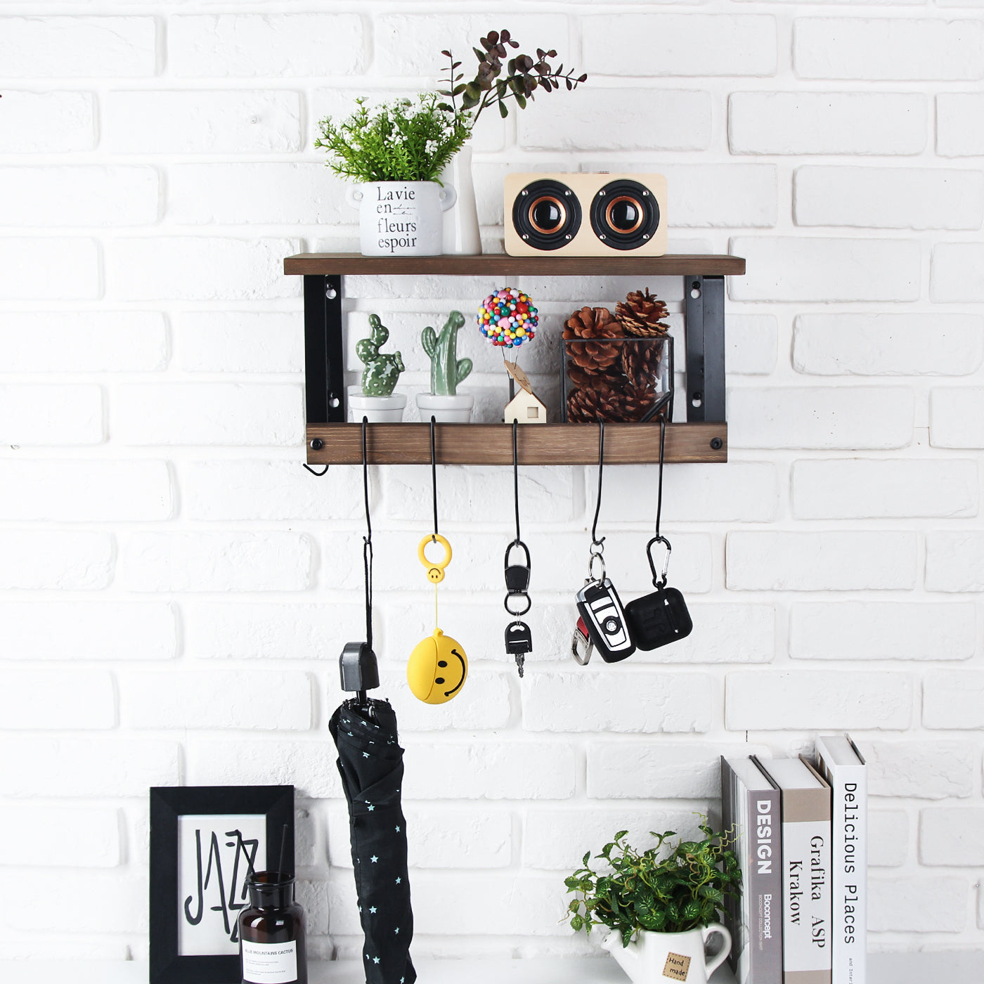 Jackcube Design Kitchen Mensola 2 Ripiani 8 Ganci Legno