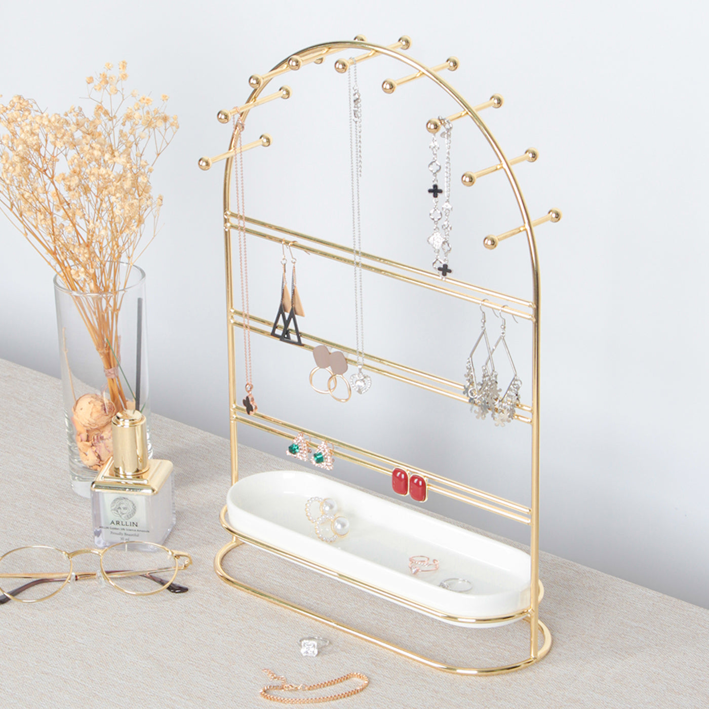 Jackcube Design Portagioie Oro 4 Ripiani con Vassoio Ceramica