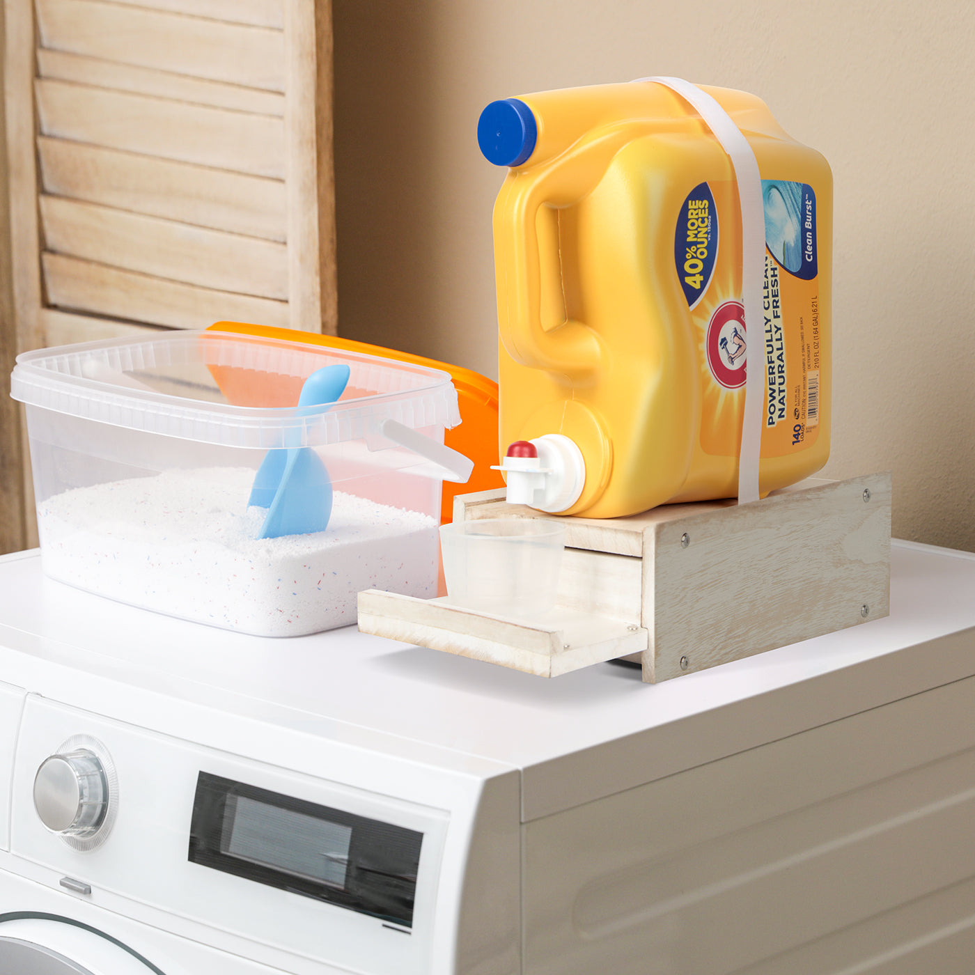 Jackcube Design Stand Dispenser Detersivo Bucato Legno Cassetto