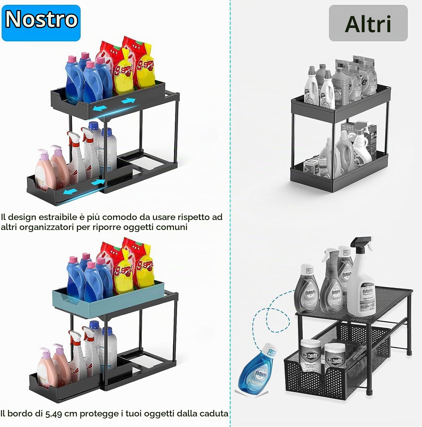Meltrck Organizer Sottolavello 2 Pezzi Nero 2 Livelli con Ganci