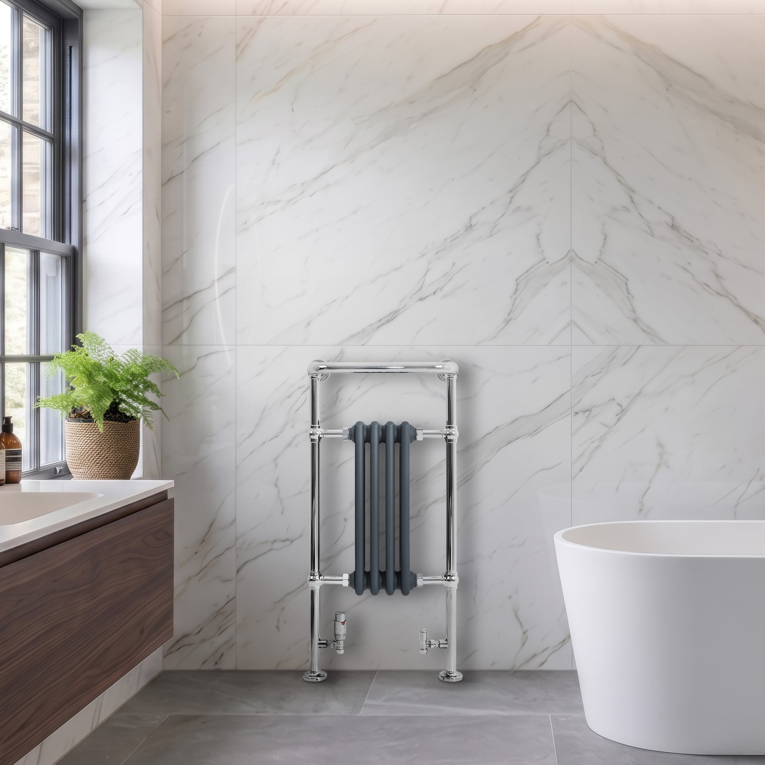 Q-Rax Scaldasalviette 950x480 mm Grigio Antracite Barra Cromata
