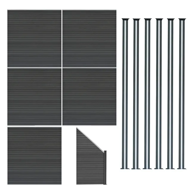 Q-Rax Recinzione 5 Pannelli+Angolo 6 Pali LED Grigio